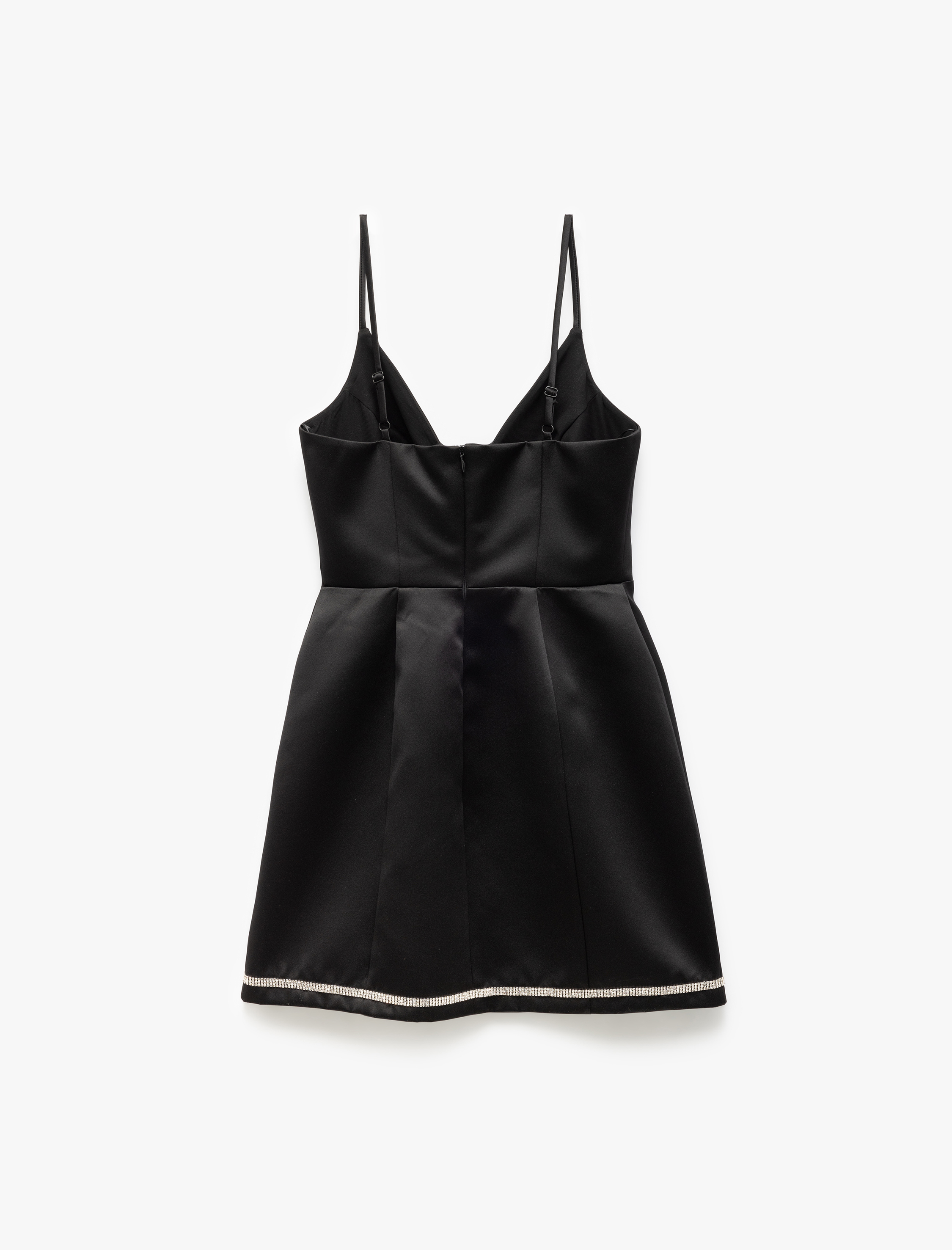   V Yaka Kolsuz Taş Detaylı A Kesim Mini Abiye Elbise