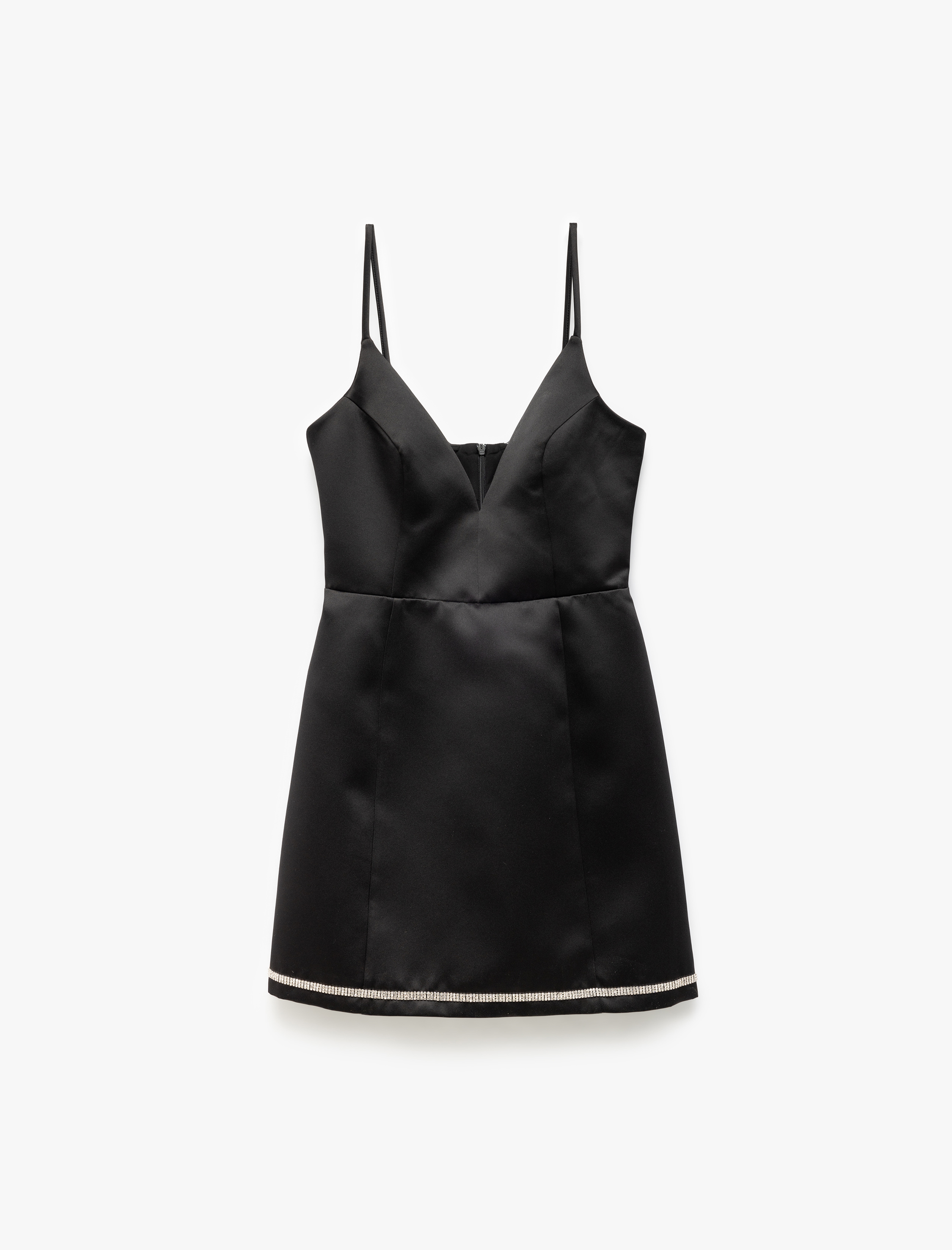   V Yaka Kolsuz Taş Detaylı A Kesim Mini Abiye Elbise