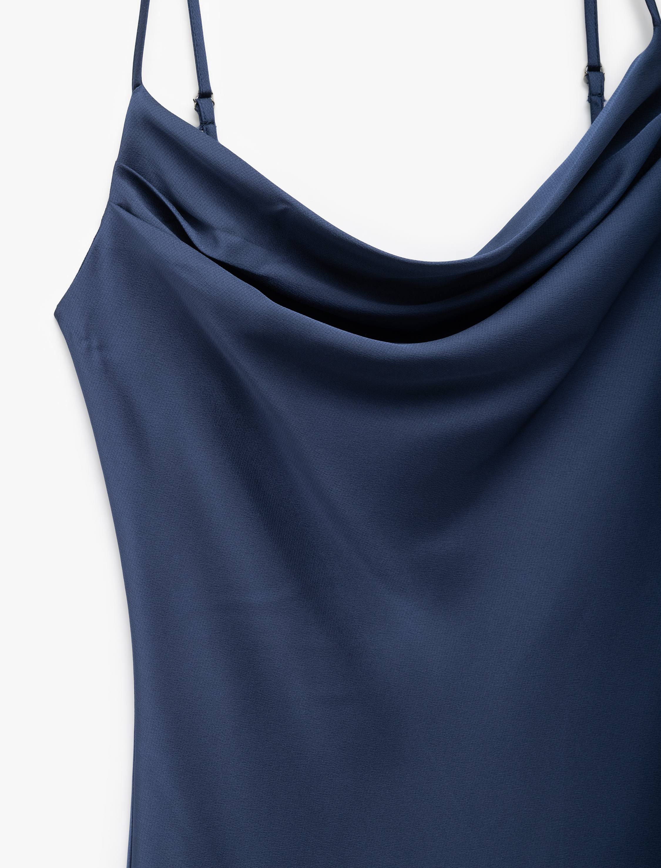   İp Askılı Degaje Yaka Asimetrik Midi Slip Saten Elbise