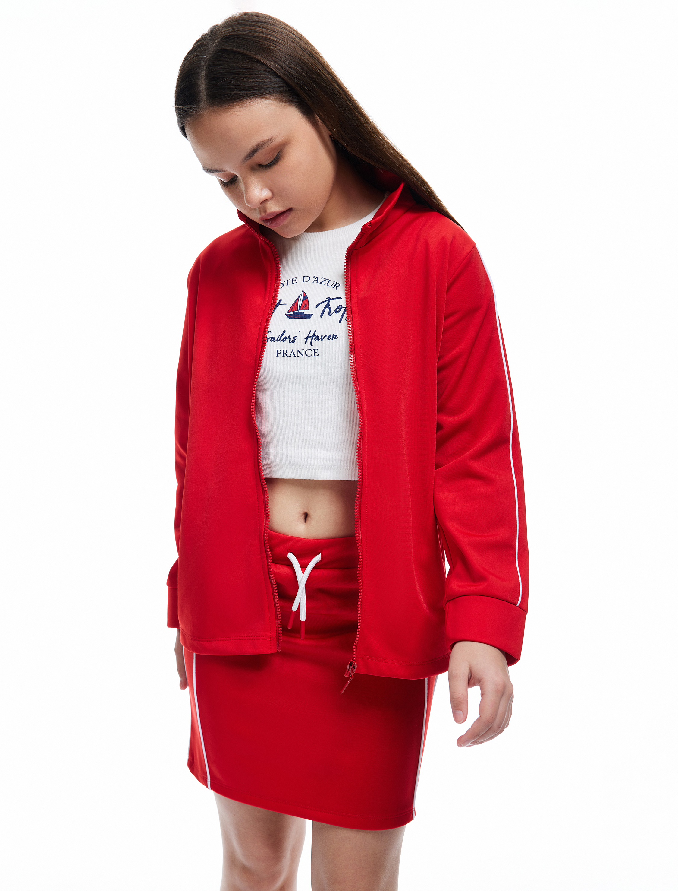  Kız Çocuk Uzun Kollu Dik Yaka Fermuarlı Oversize Sweatshirt