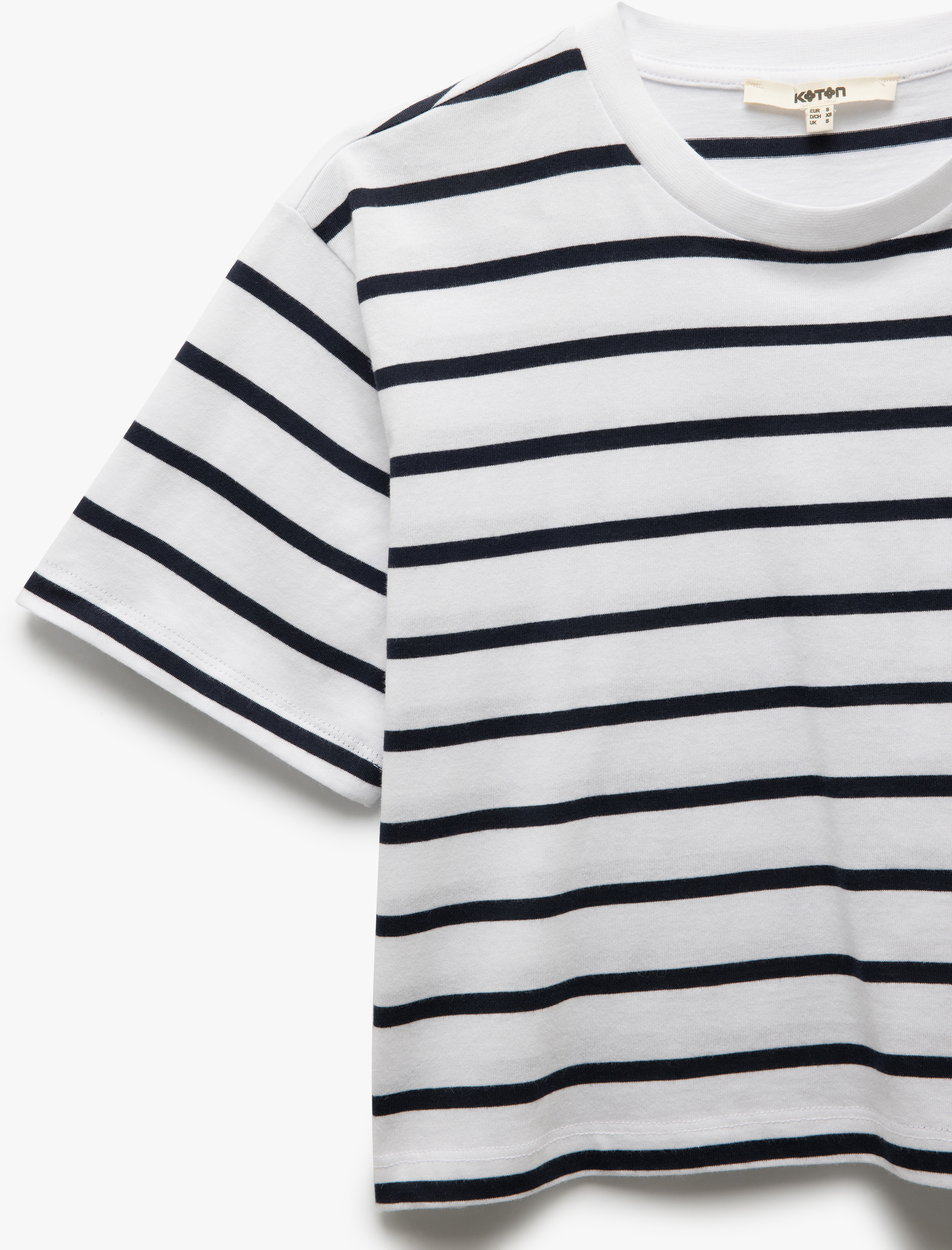   Pamuklu Bisiklet Yaka Kısa Kollu Çizgili Tişört