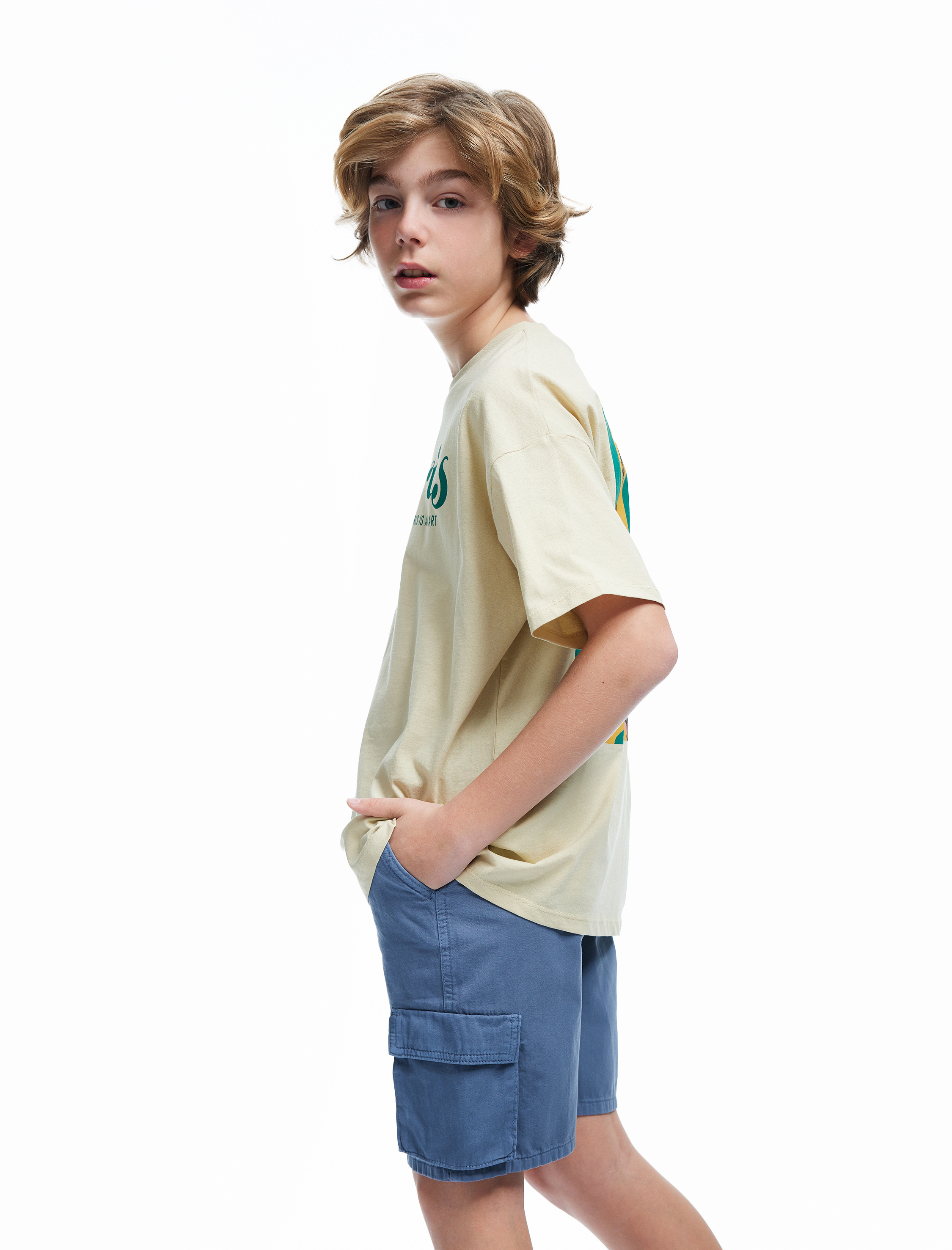  Erkek Çocuk Pamuklu Beli Bağlamalı Cep Detaylı Kargo Şort