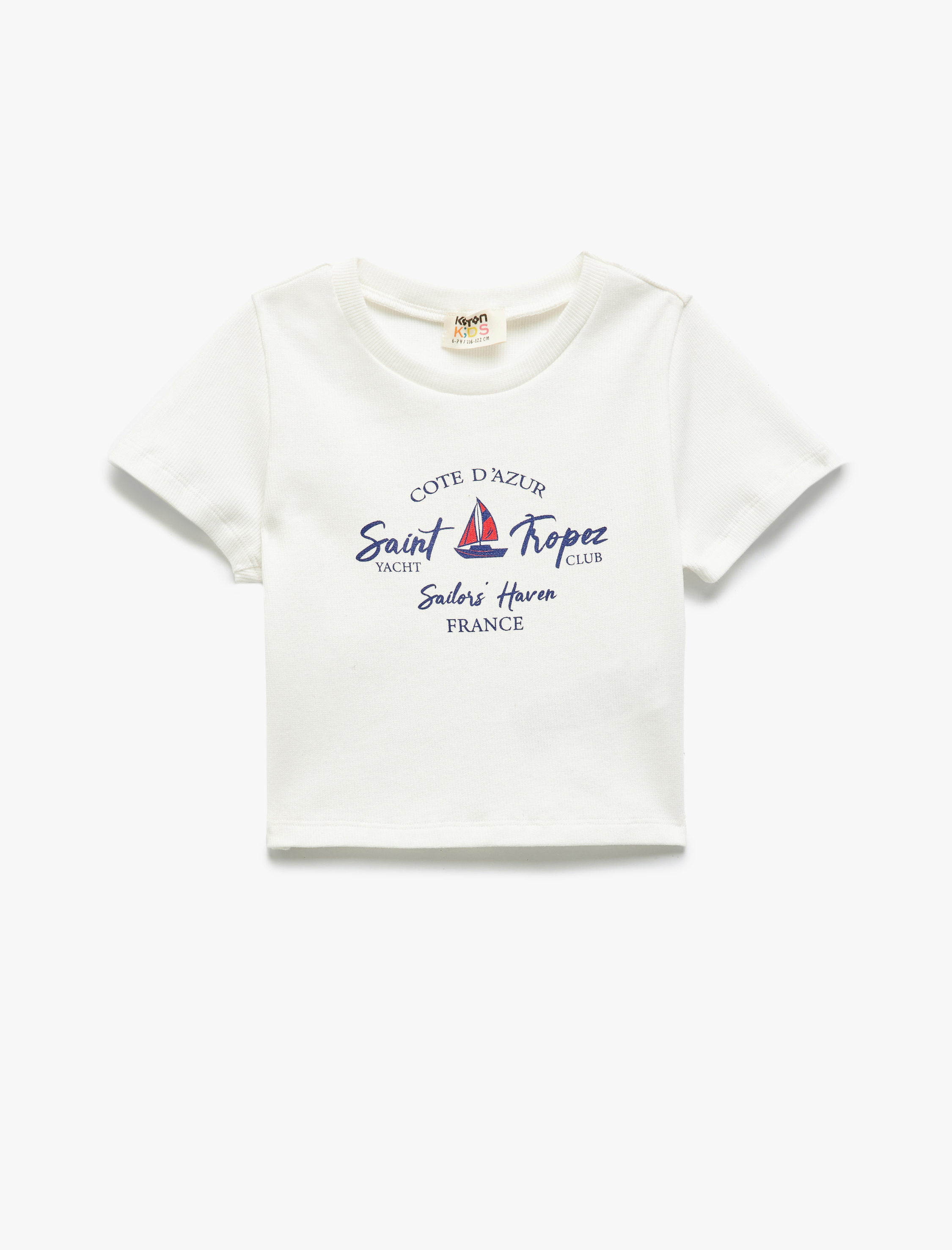  Kız Çocuk Baskılı Pamuklu Bisiklet Yaka Kısa Kollu Crop Tişört