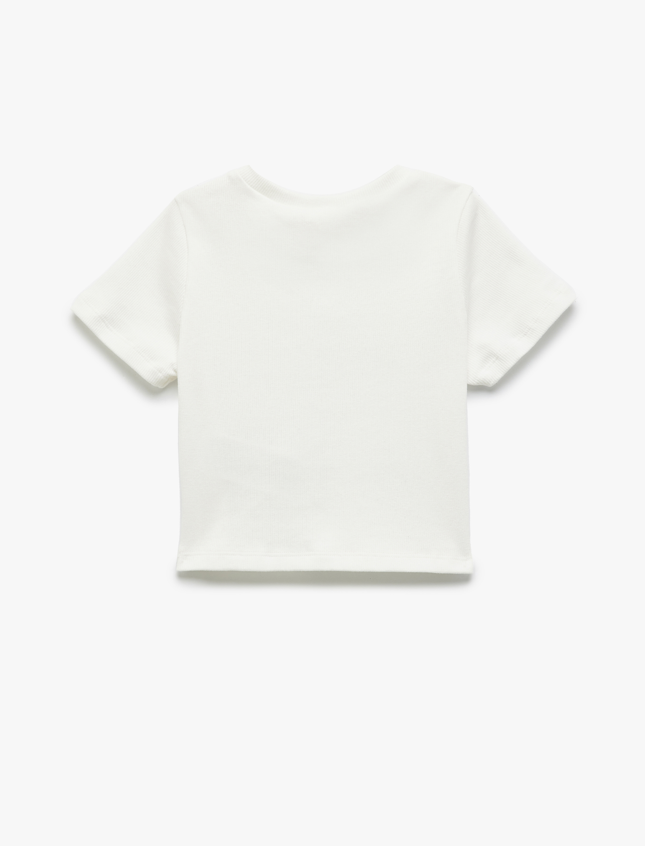  Kız Çocuk Baskılı Pamuklu Bisiklet Yaka Kısa Kollu Crop Tişört