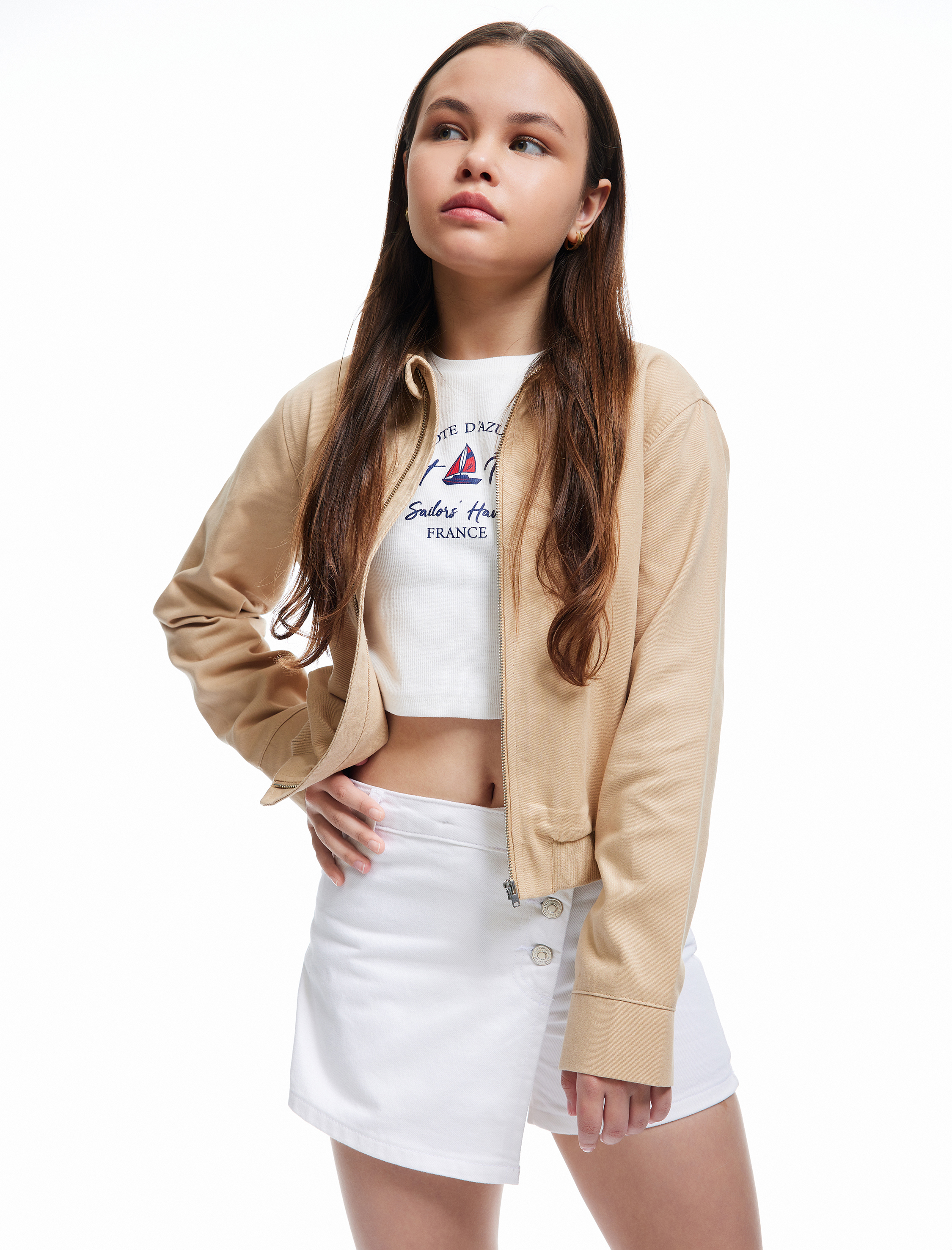  Kız Çocuk Uzun Kollu Gömlek Yaka Pamuklu Fermuarlı Gabardin Mevsimlik Ceket