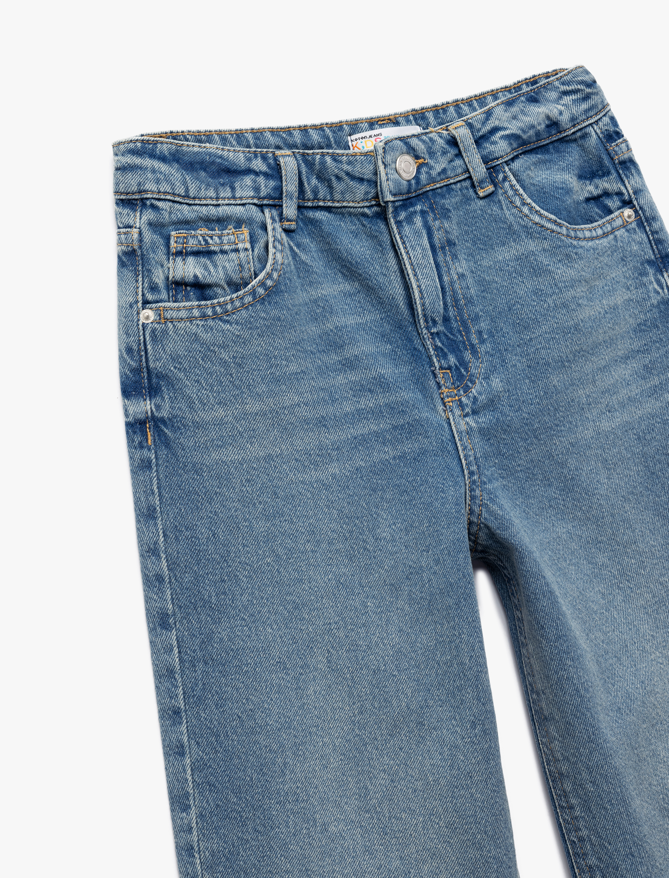  Erkek Çocuk Rahat Kalıp Düğmeli Pamuklu Jean Pantolon