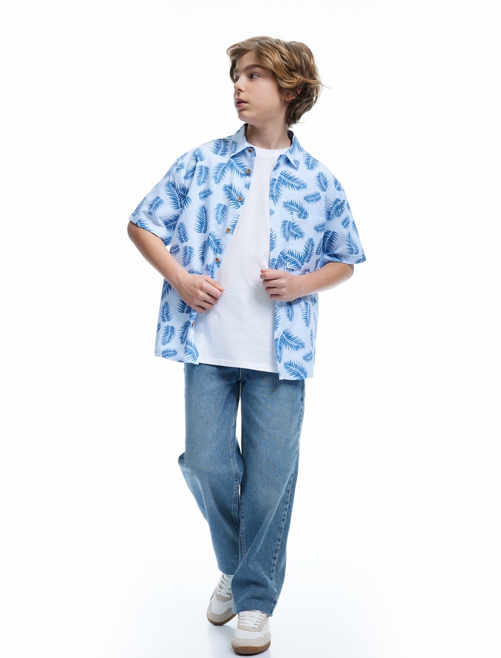 Erkek Çocuk Rahat Kalıp Düğmeli Pamuklu Jean Pantolon