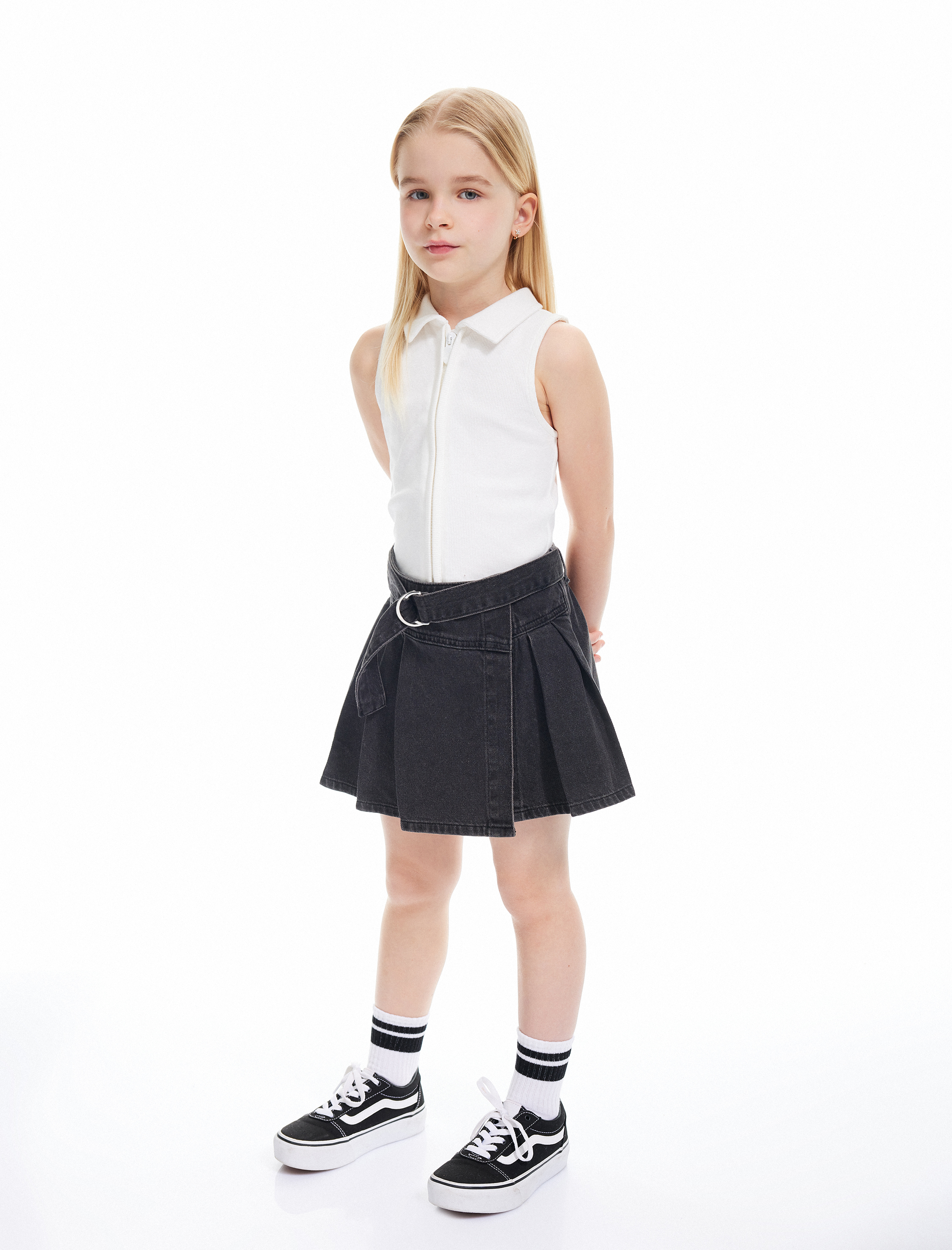 Kız Çocuk Pamuklu Cepli Kemer Detaylı Denim Şort Etek