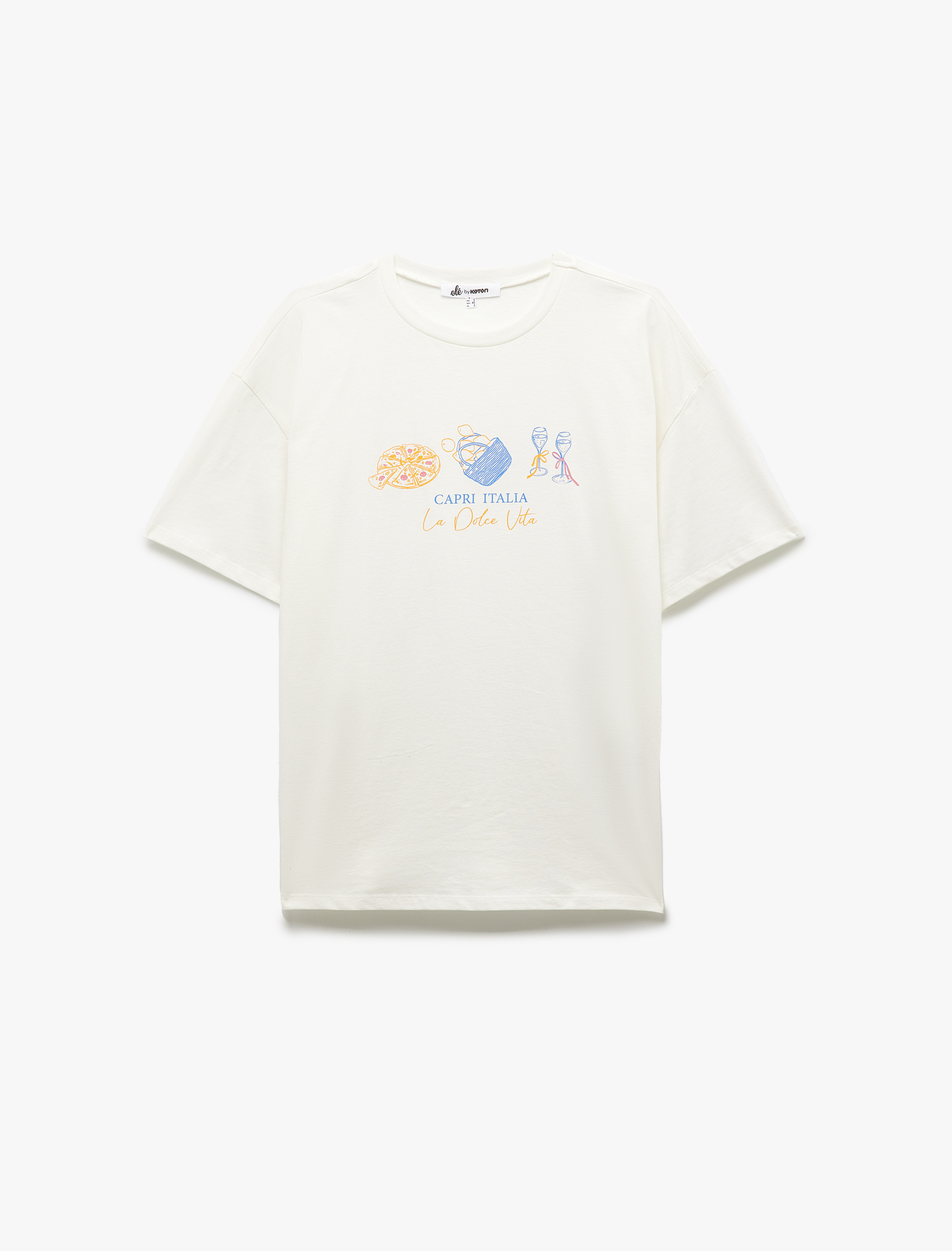   Kısa Kollu Bisiklet Yaka Pamuklu Baskılı Oversize Tişört