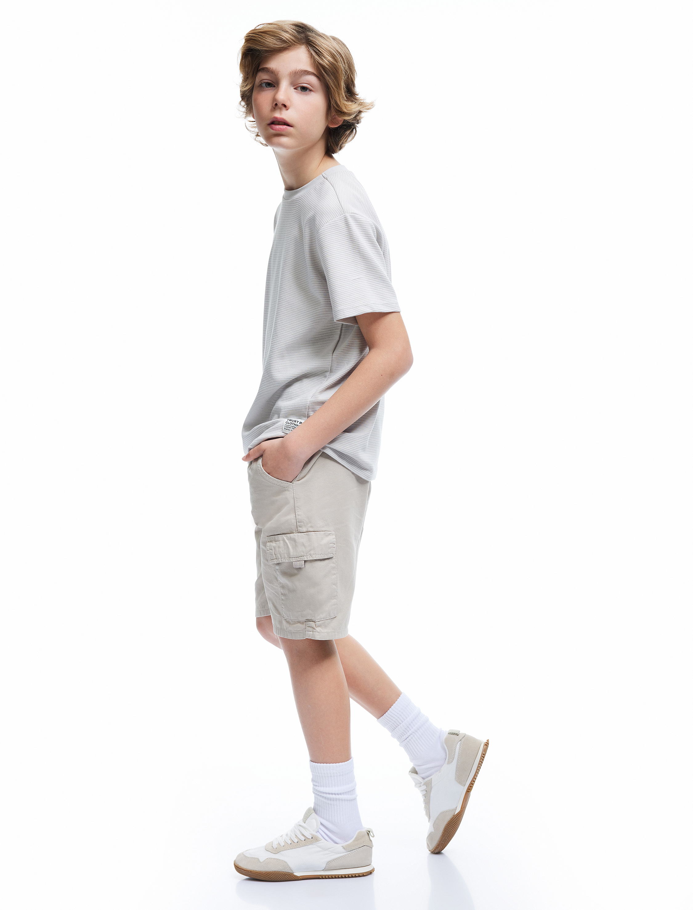  Erkek Çocuk Kargo Şort Beli Bağlamalı Yanları Cepli