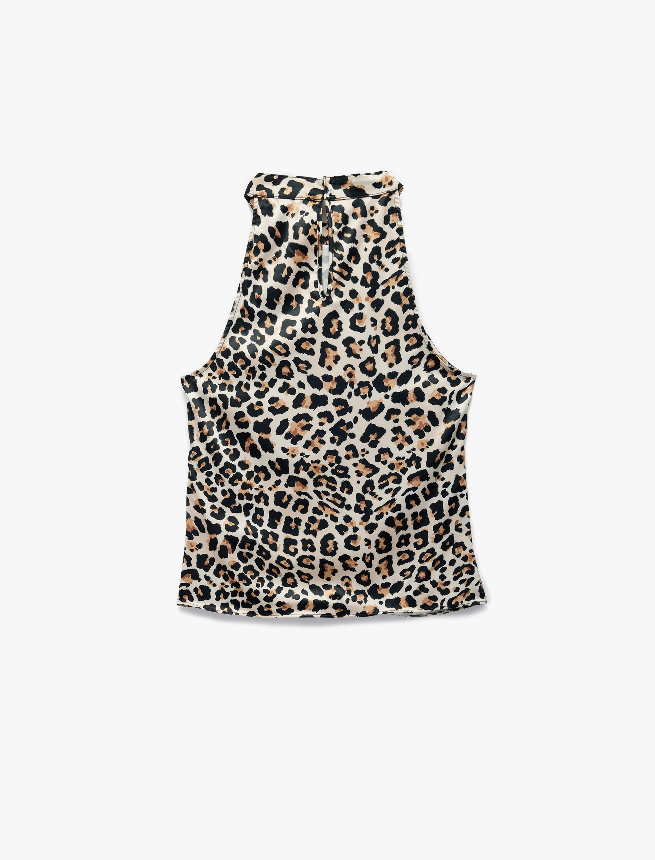   Saten Kolsuz Halter Yaka Leopar Bluz