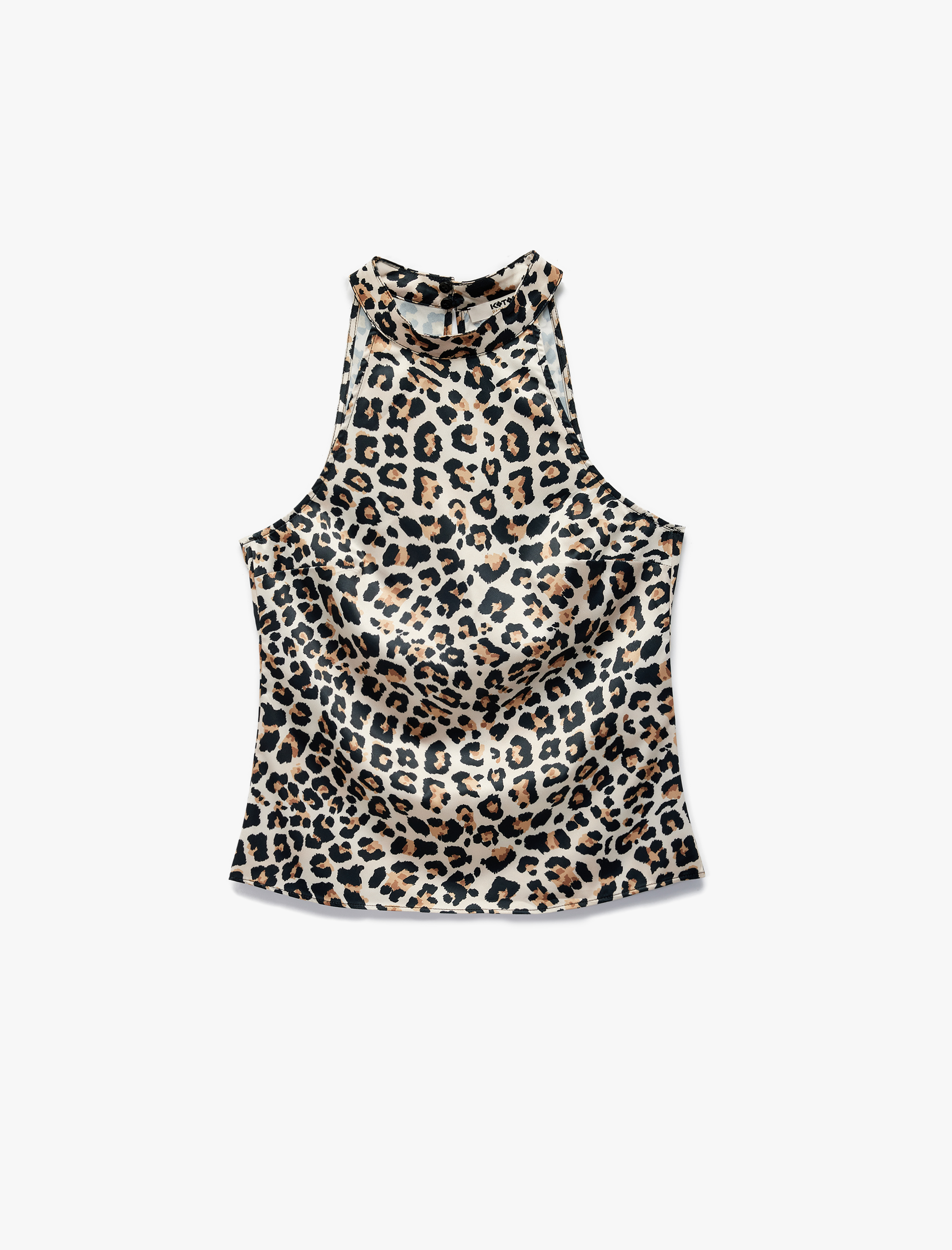   Saten Kolsuz Halter Yaka Leopar Bluz