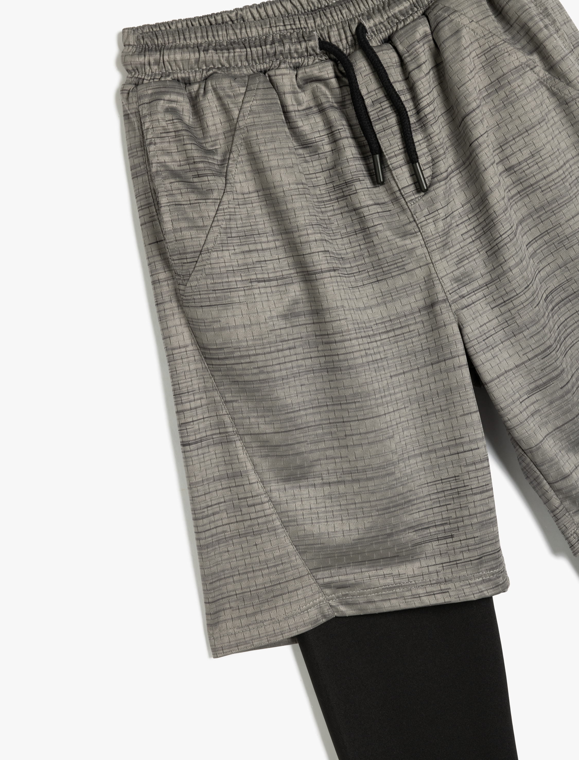  Erkek Çocuk Beli Bağlamalı Cep Detaylı Uzun Taytlı Koşu Şortu