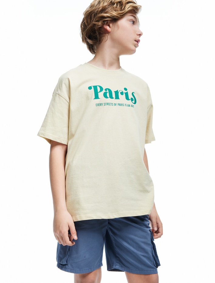 Erkek Çocuk Slogan Baskılı Bisiklet Yaka Kısa Kollu Pamuklu Oversize Tişört