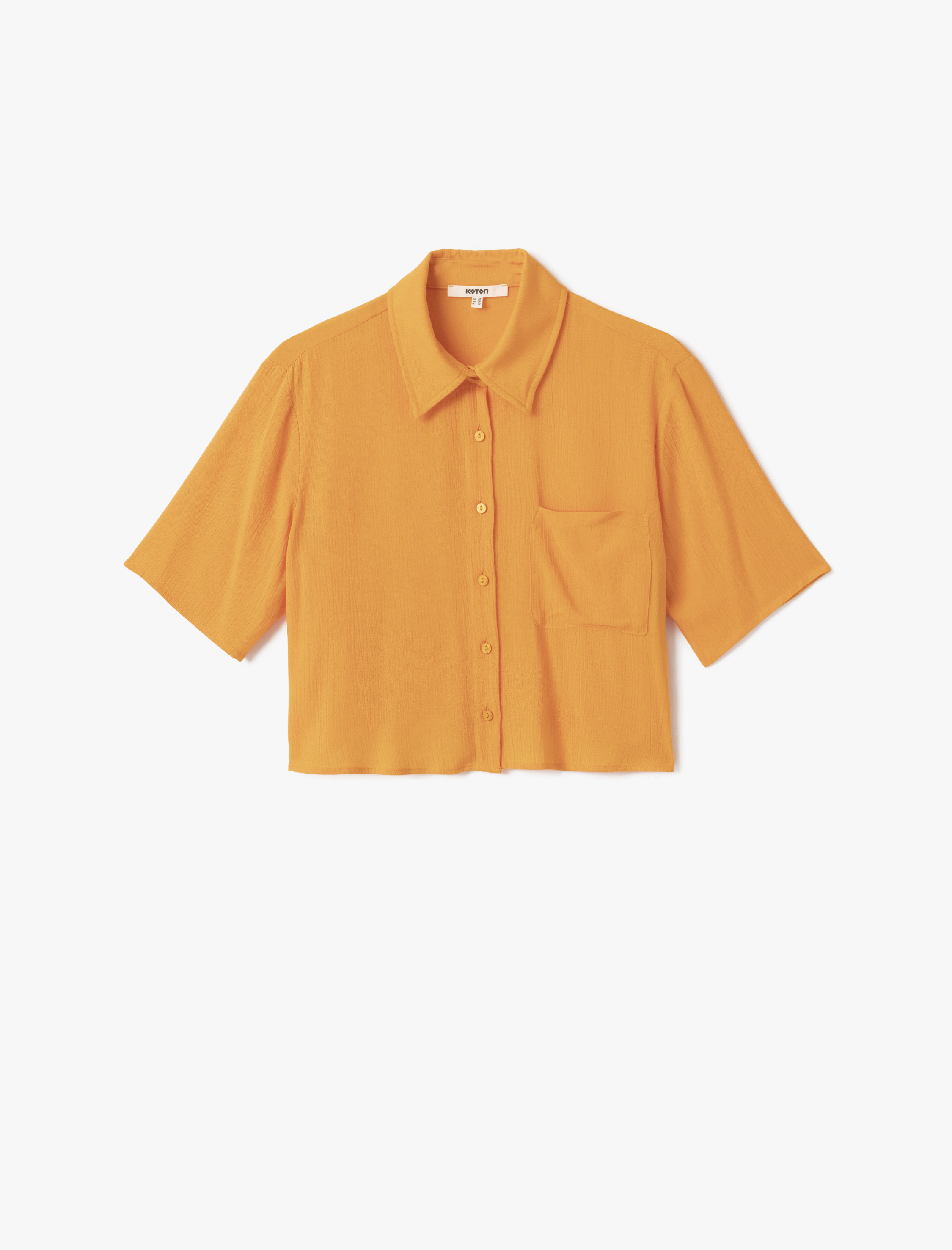 Cep Detaylı Kısa Kollu Viskon Crop Oversize Gömlek