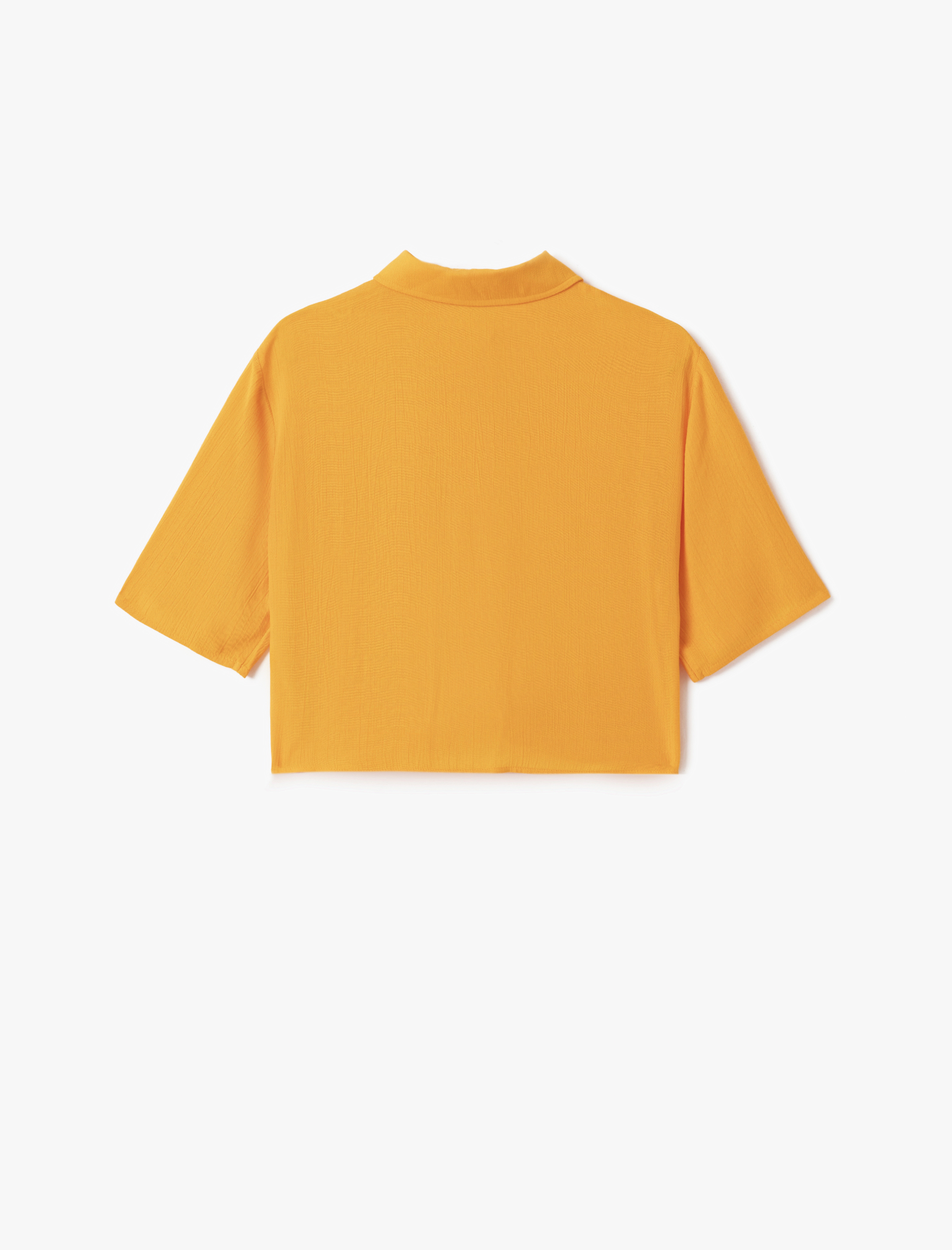 Cep Detaylı Kısa Kollu Viskon Crop Oversize Gömlek