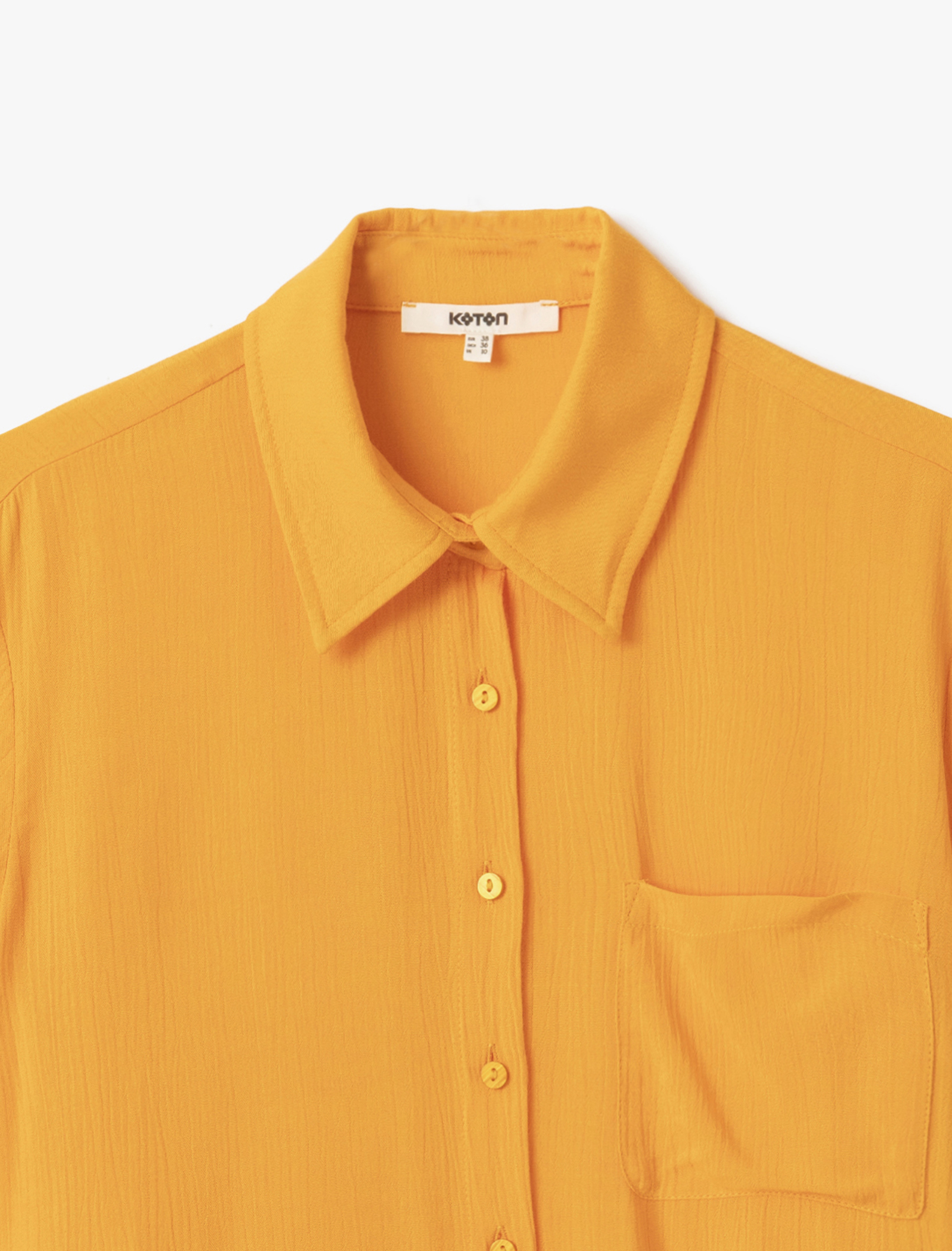 Cep Detaylı Kısa Kollu Viskon Crop Oversize Gömlek