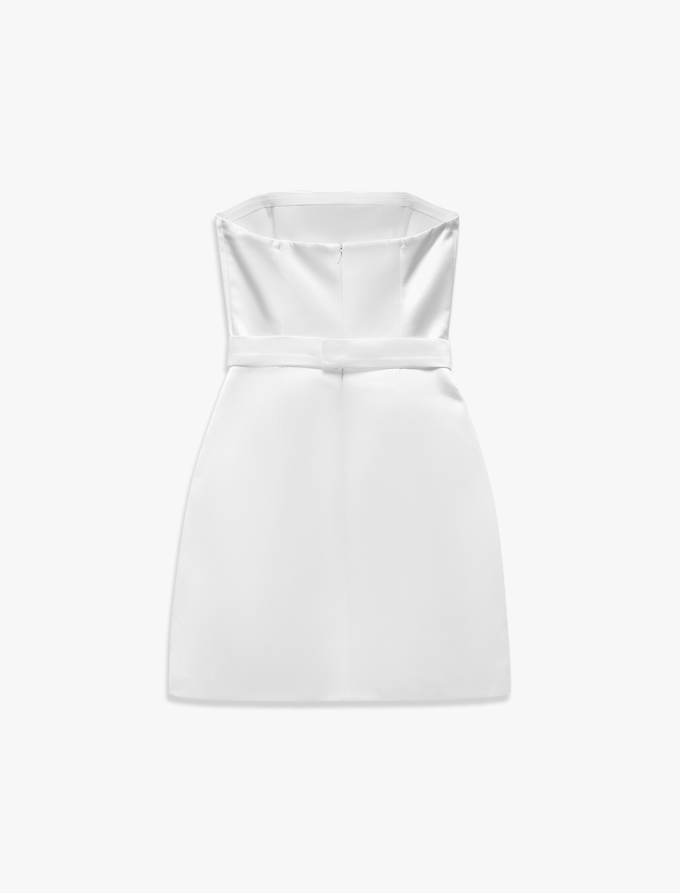   Straplez Mini Slim Fit Fiyonklu A Kesim Saten Elbise