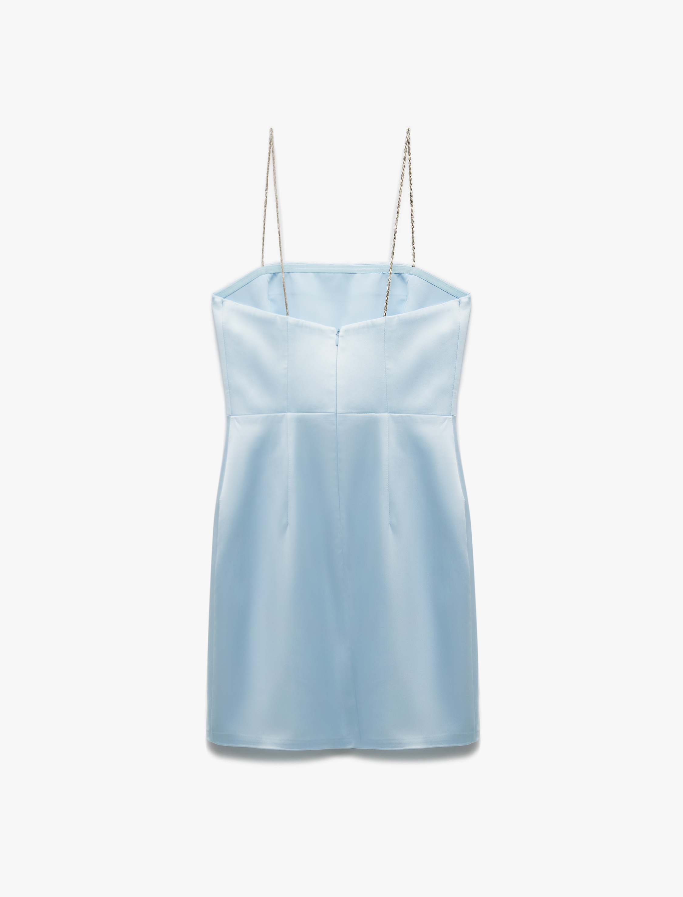 Mini Straplez Taş Askı Detaylı Saten Abiye Elbise