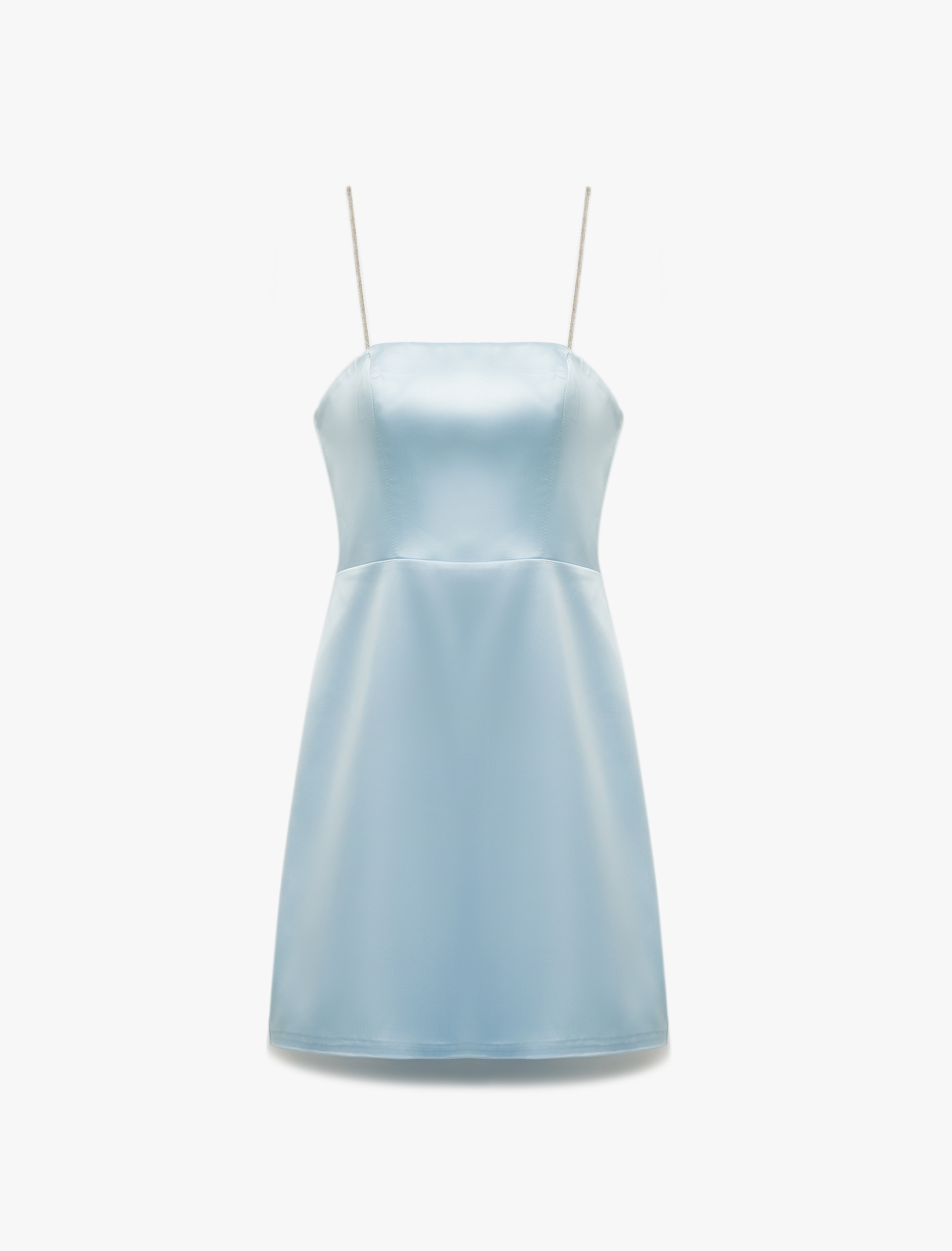 Mini Straplez Taş Askı Detaylı Saten Abiye Elbise