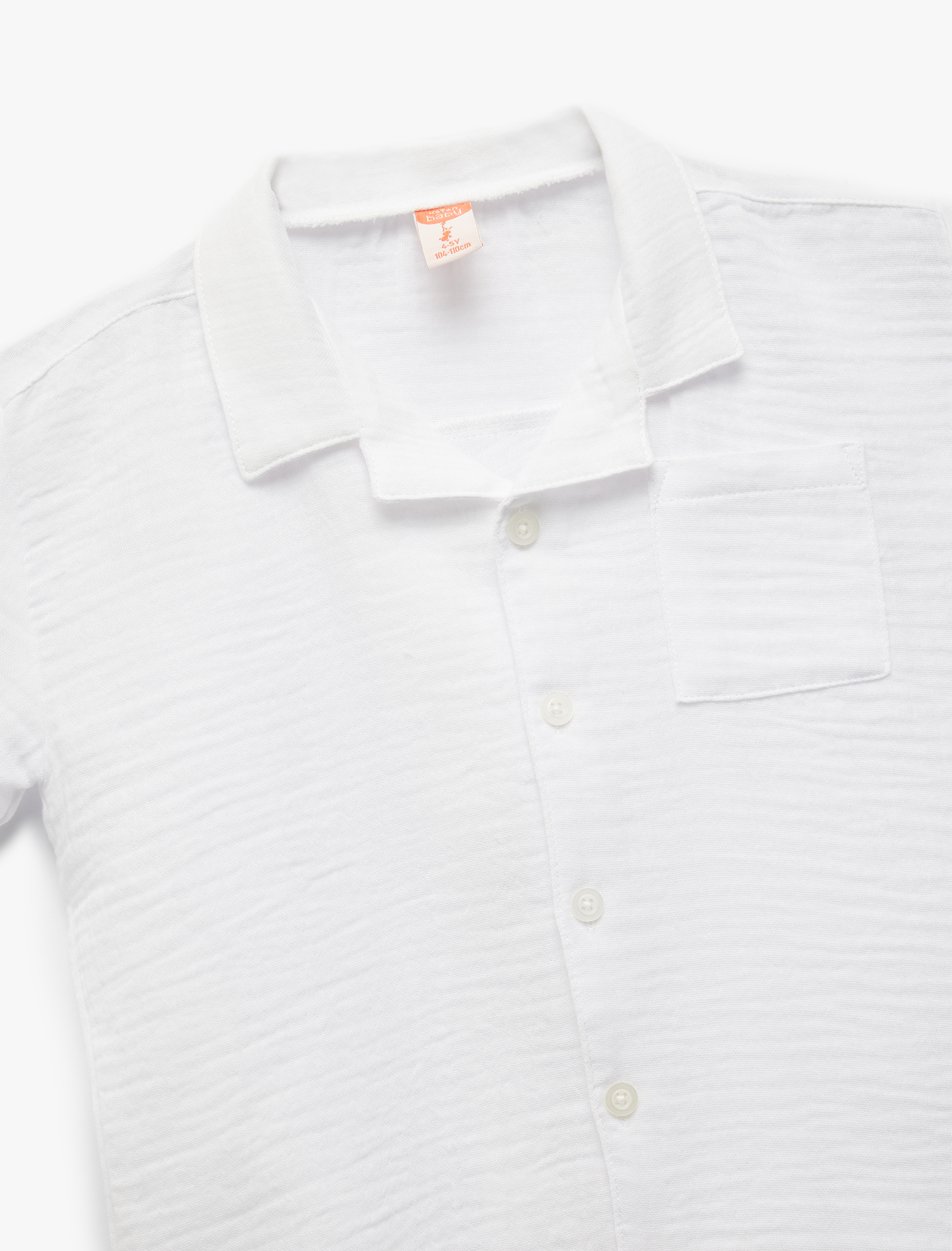  Erkek Bebek Pamuklu Düğmeli Cep Detaylı Kısa Kollu Müslin Gömlek