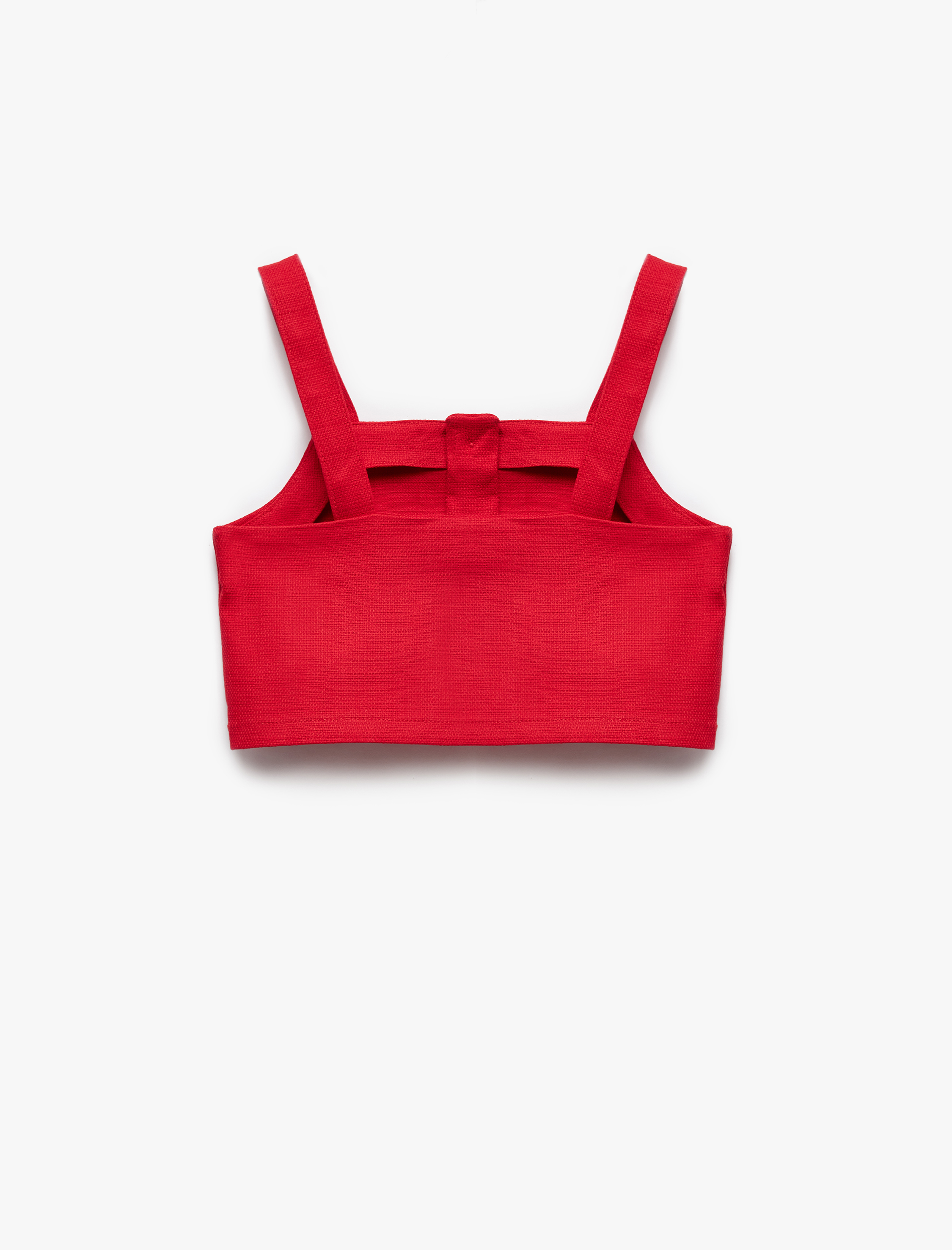  Kız Çocuk Düğme Detaylı Pamuklu Kare Yaka Askılı Crop Bluz