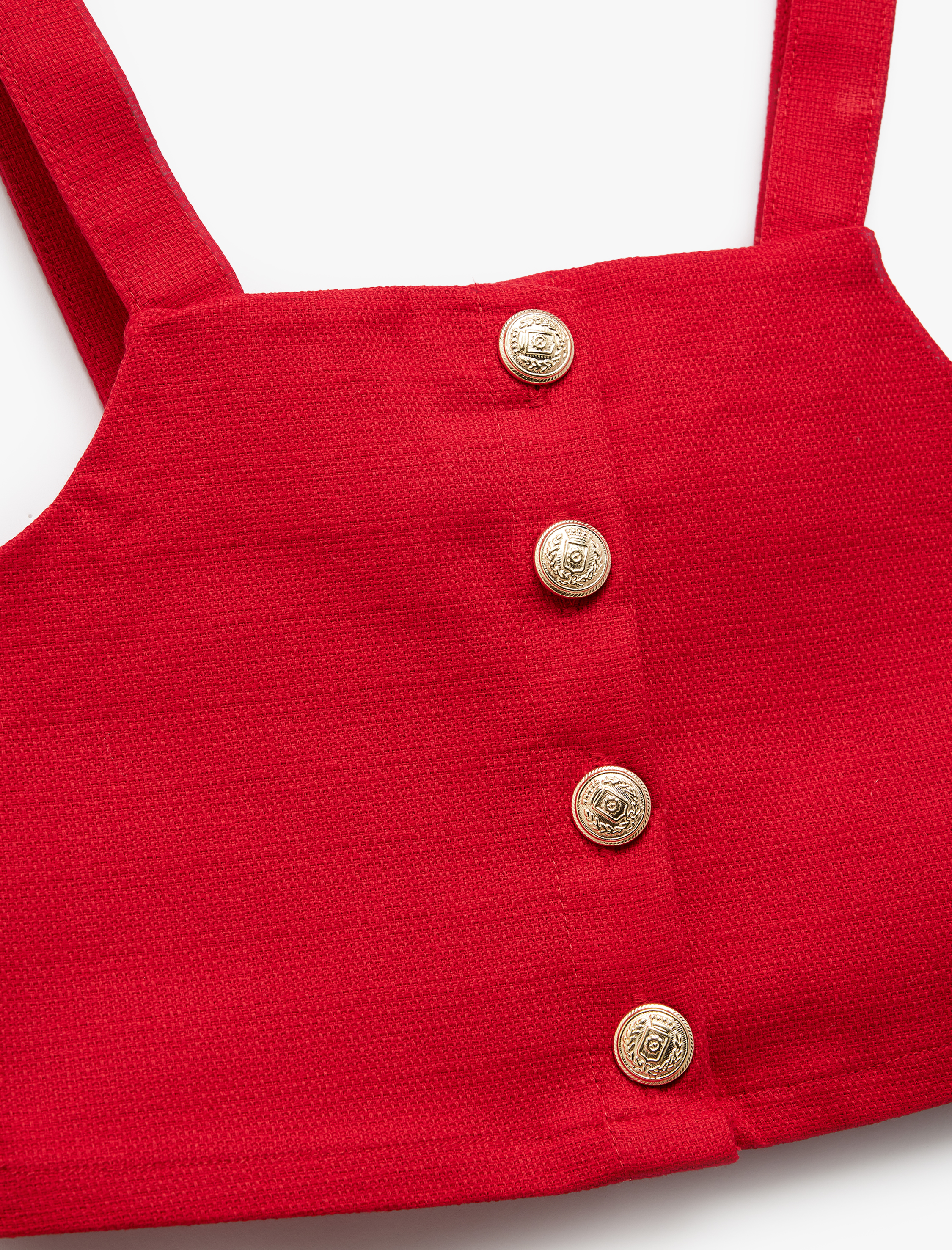  Kız Çocuk Düğme Detaylı Pamuklu Kare Yaka Askılı Crop Bluz