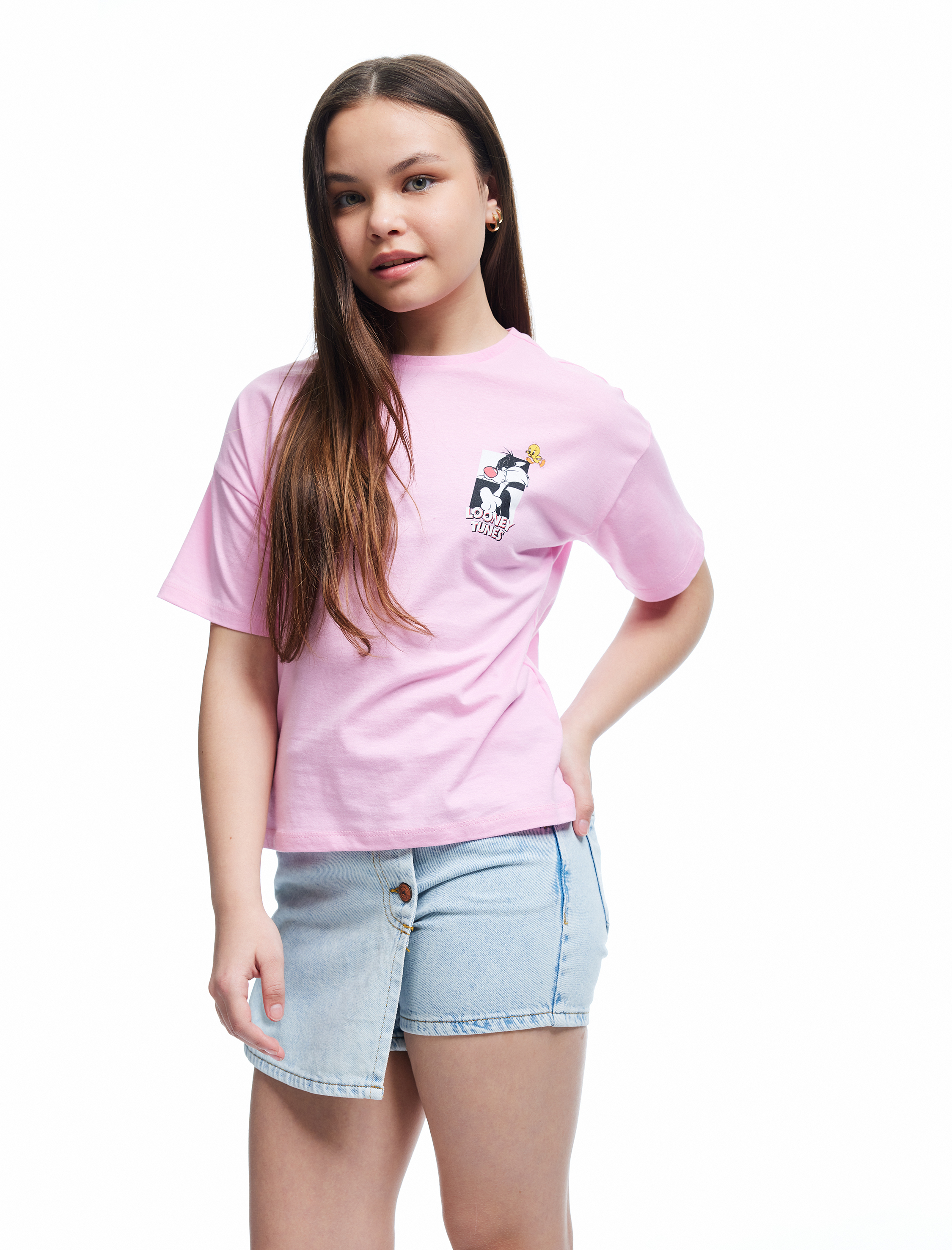  Kız Çocuk Pamuklu Düğme Detaylı Kruvaze Denim Şort Etek