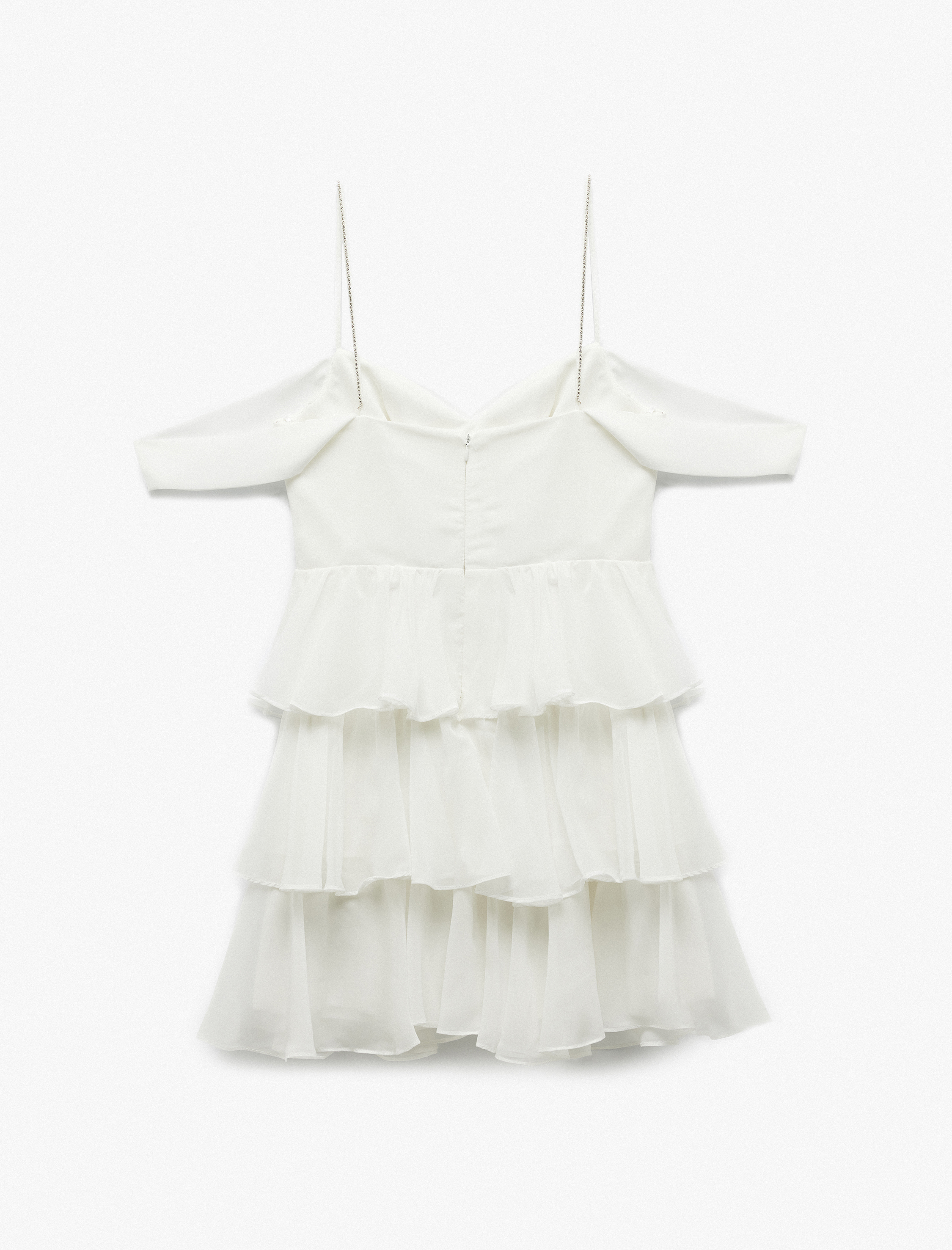   Kalp Yaka Kelebek Kol Katlı Volanlı Mini Elbise