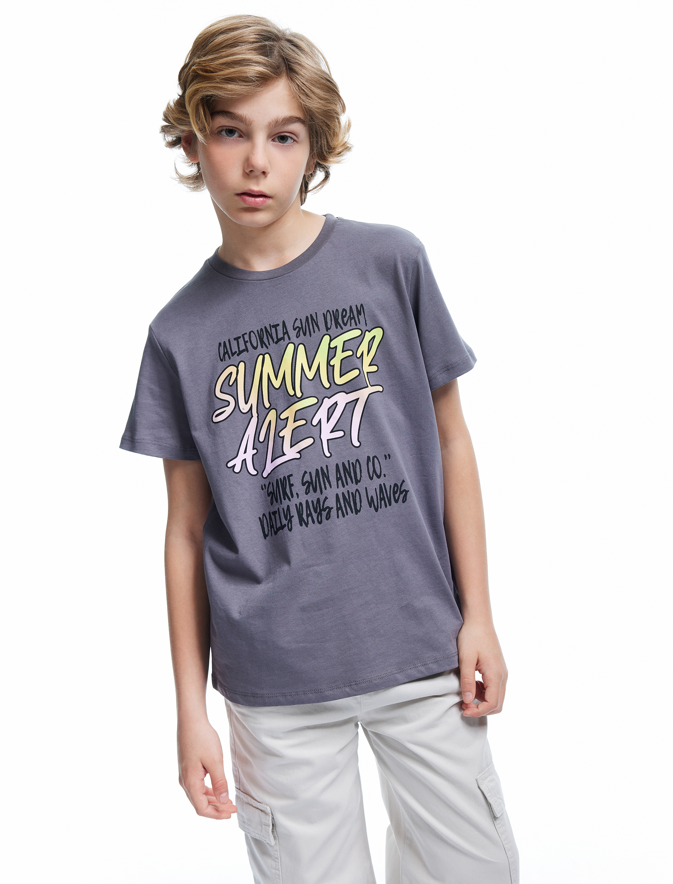  Erkek Çocuk Slogan Baskılı Bisiklet Yaka Kısa Kollu Pamuklu Tişört