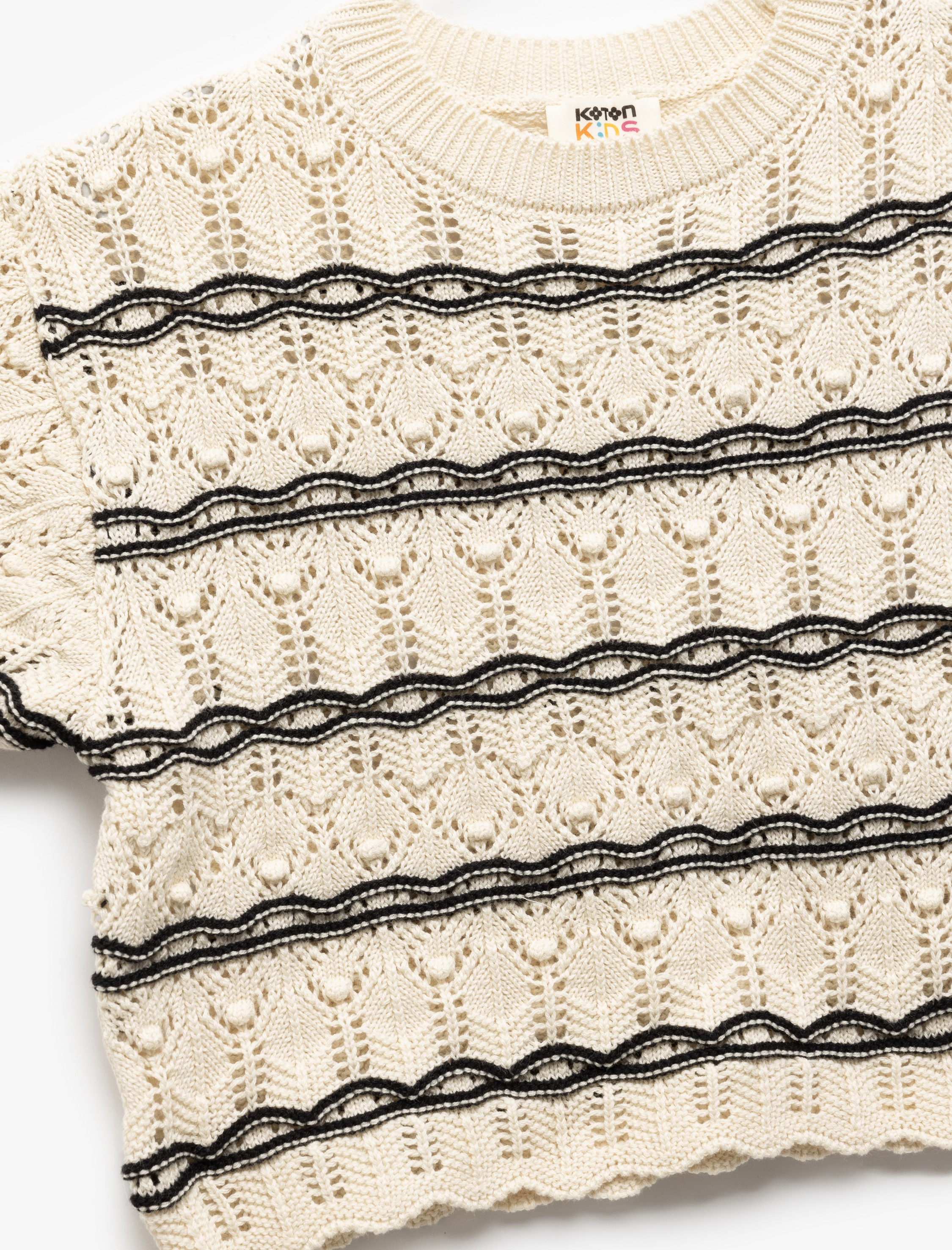  Kız Çocuk Bisiklet Yaka Dokulu Kısa Kollu Crop Triko Kazak