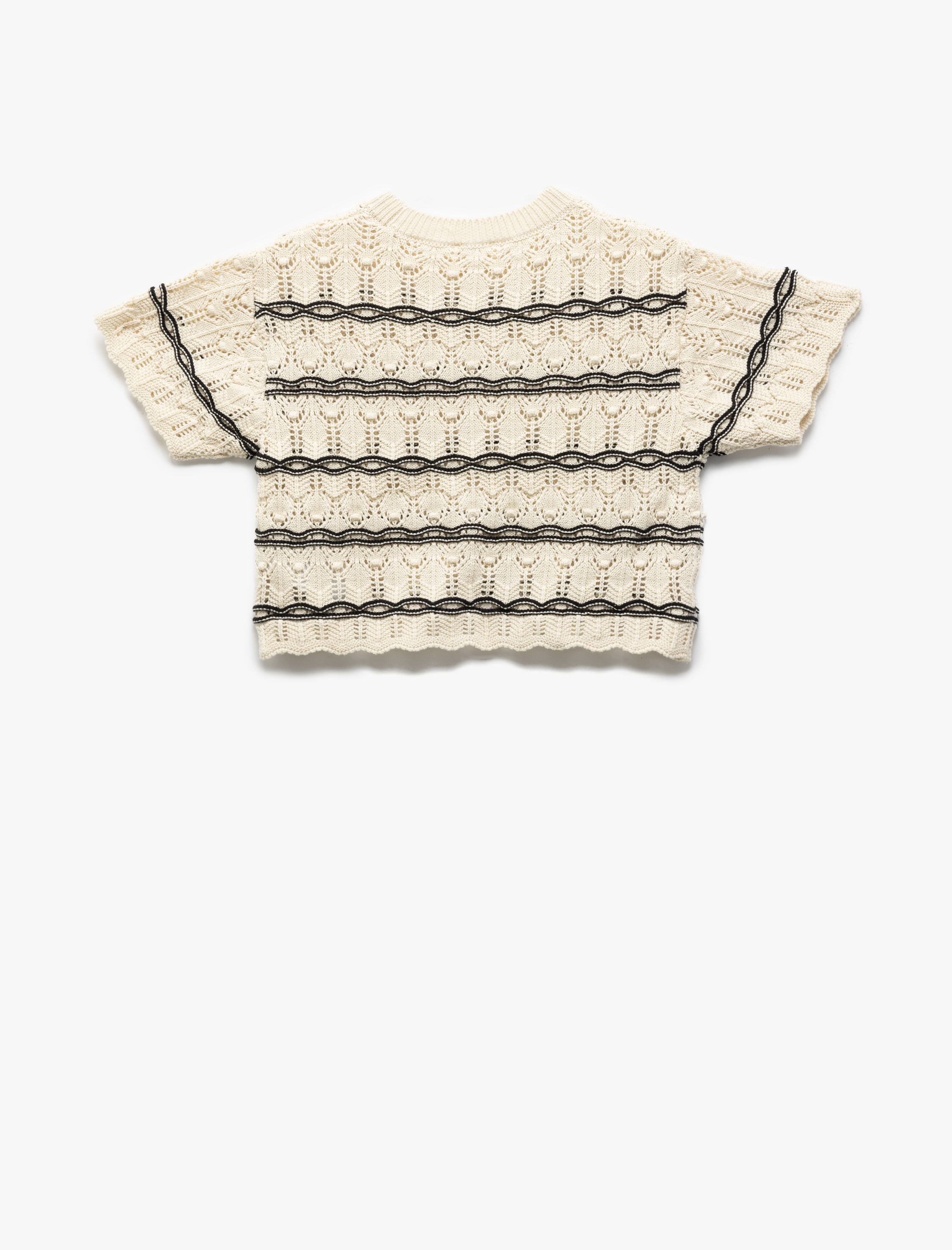  Kız Çocuk Bisiklet Yaka Dokulu Kısa Kollu Crop Triko Kazak