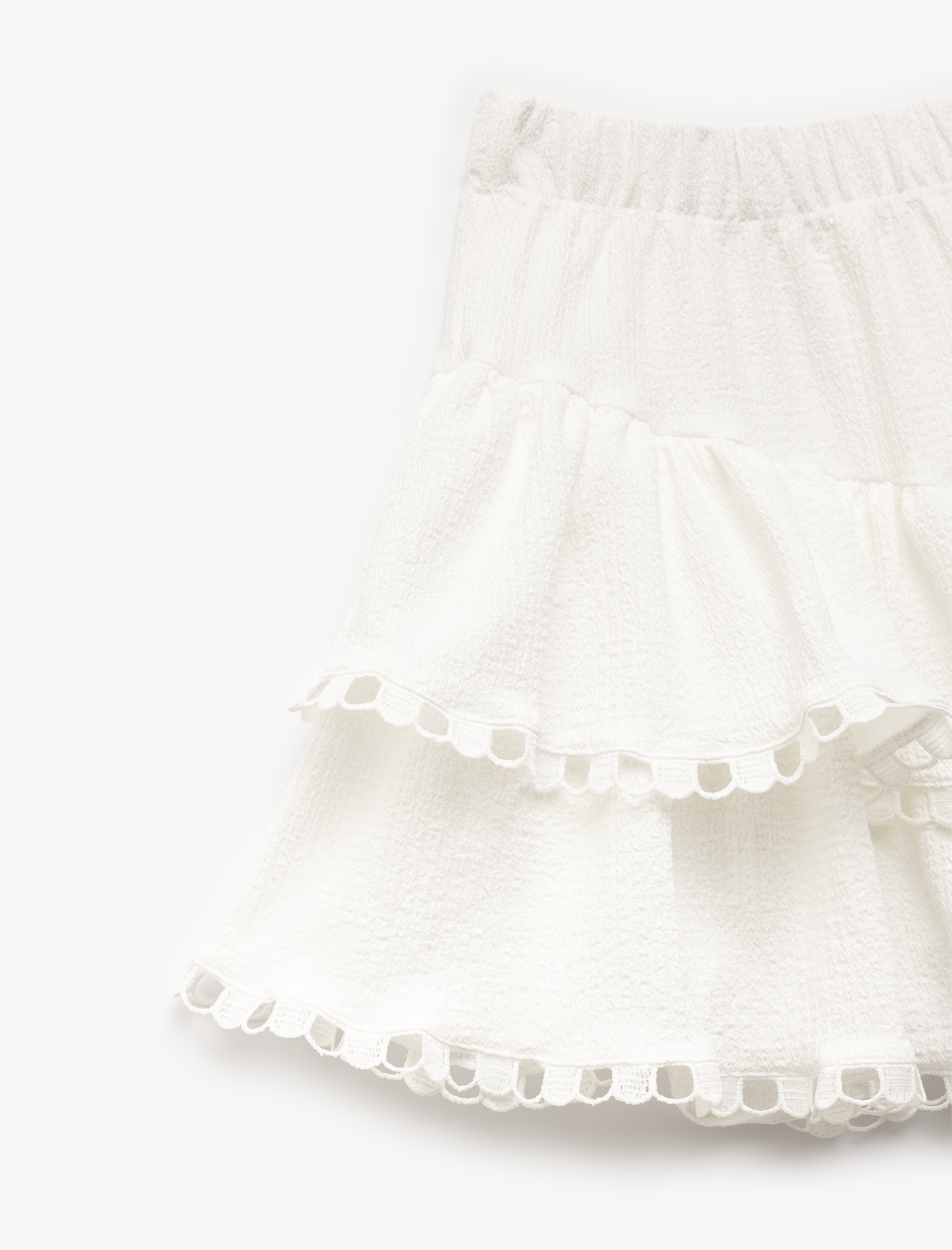 Kız Çocuk Beli Lastikli Katlı Dantel Detaylı Mini Etek