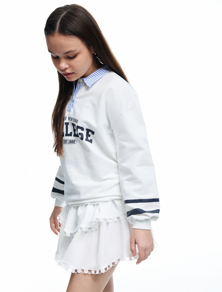 Kız Çocuk Beli Lastikli Katlı Dantel Detaylı Mini Etek