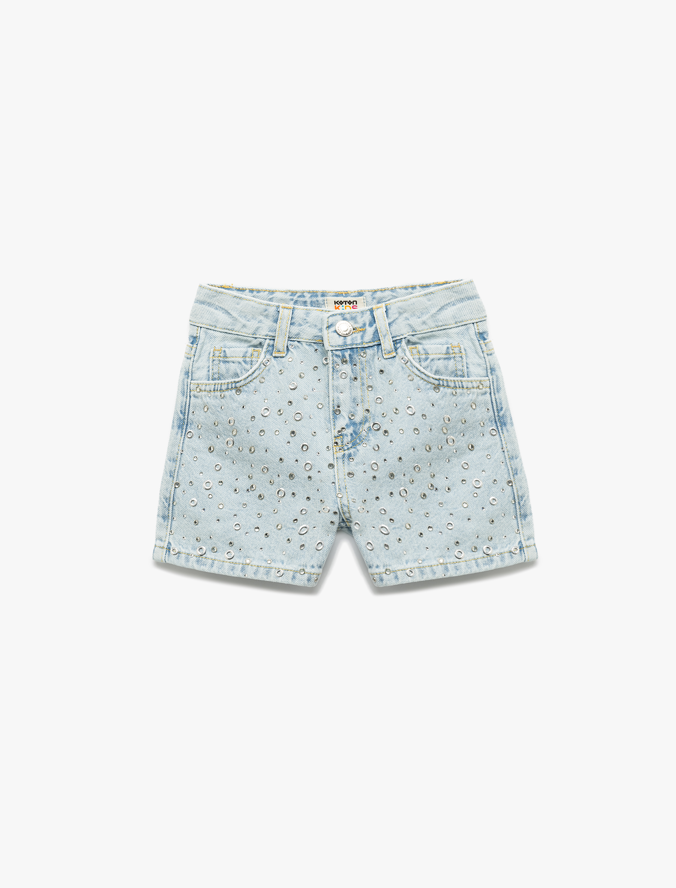 Kız Çocuk Zımba Detaylı Cepli Pamuklu Denim Şort
