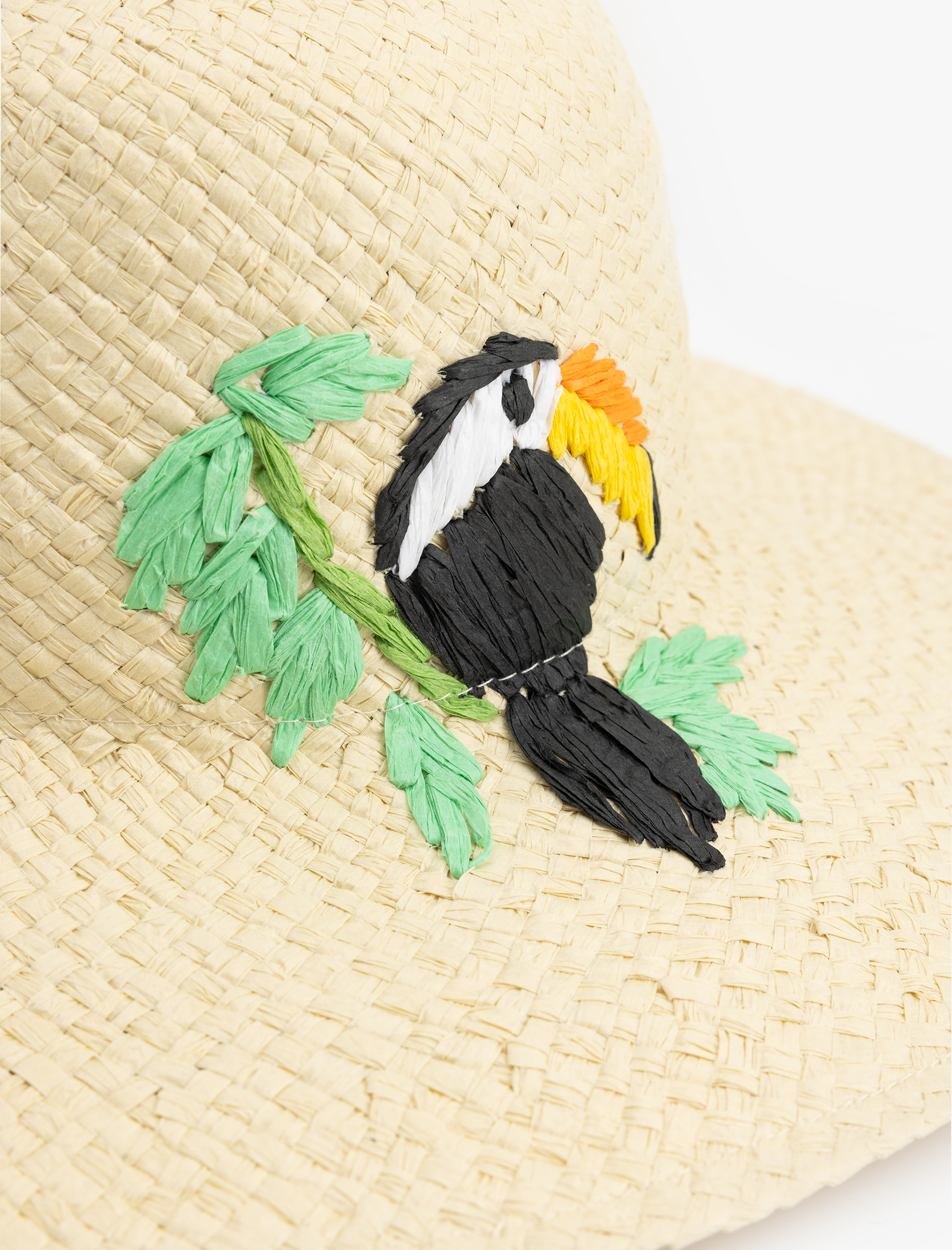 Kadın Tukan Papağan İşleme Detaylı Hasır Şapka - Koton X Sibil Çetinkaya
