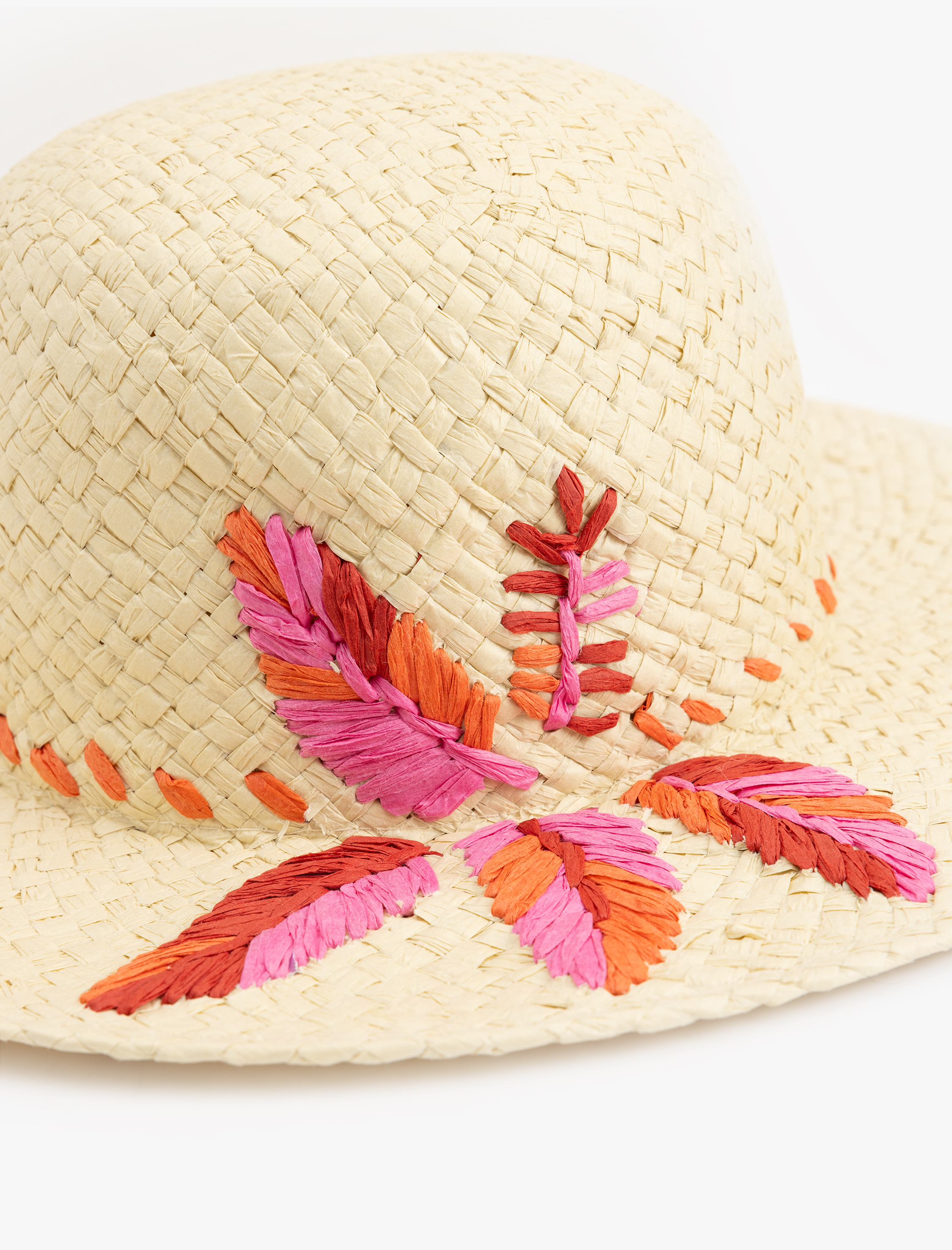  Kadın Yaprak İşleme Detaylı Hasır Şapka  - Koton X Sibil Çetinkaya