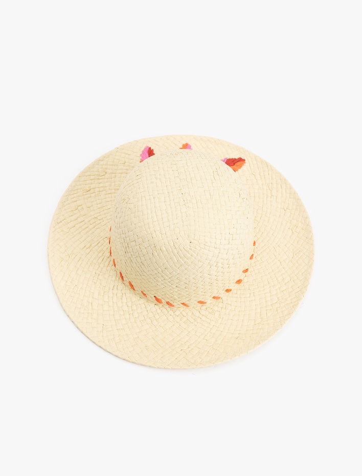 Kadın Yaprak İşleme Detaylı Hasır Şapka  - Koton X Sibil Çetinkaya