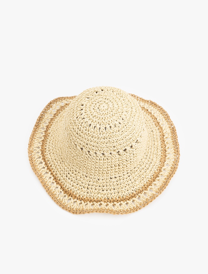 Kadın Dokulu Hasır Bucket Şapka