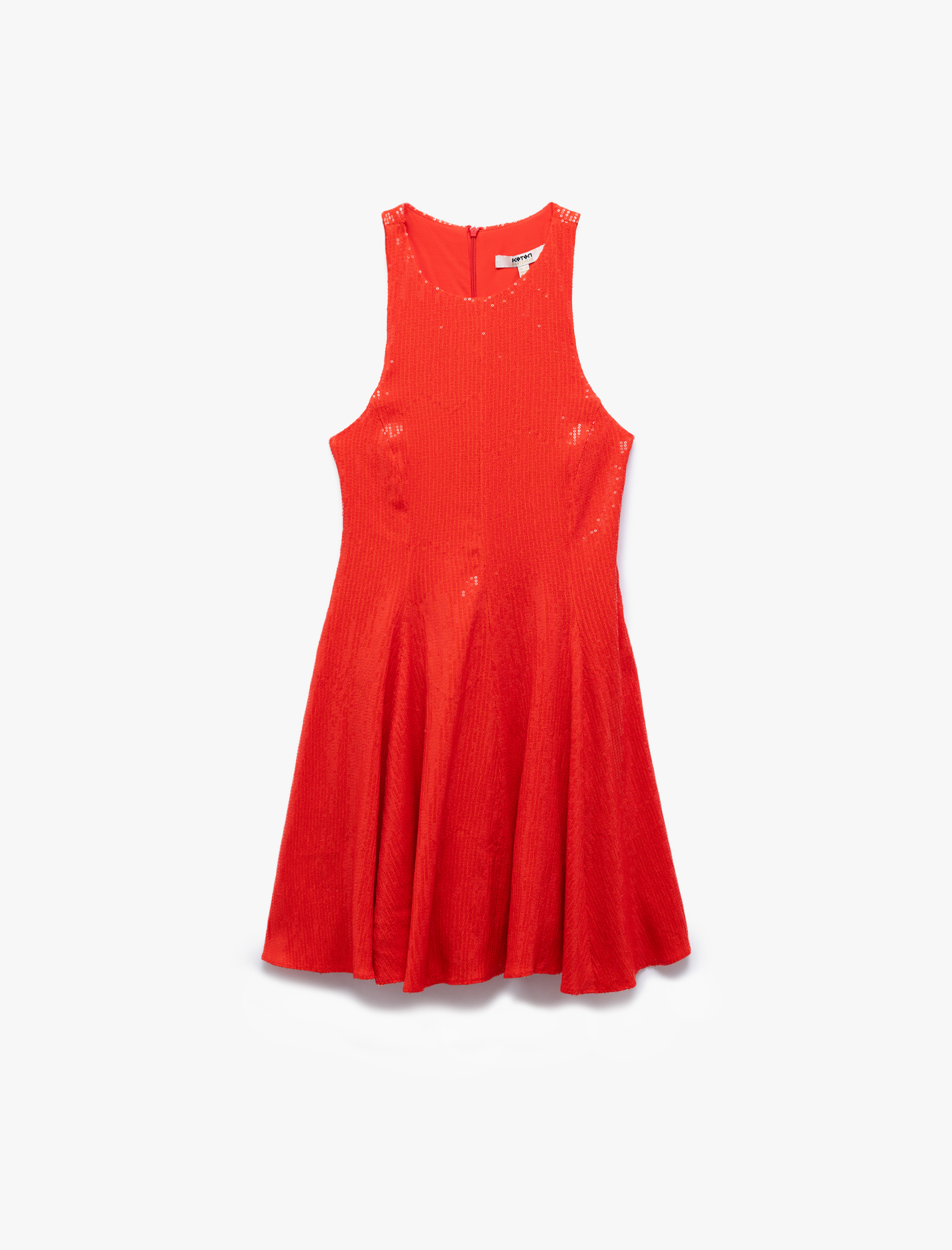   Slim Fit Astarlı Kolsuz Pullu Payetli Halter Yaka Mini Elbise