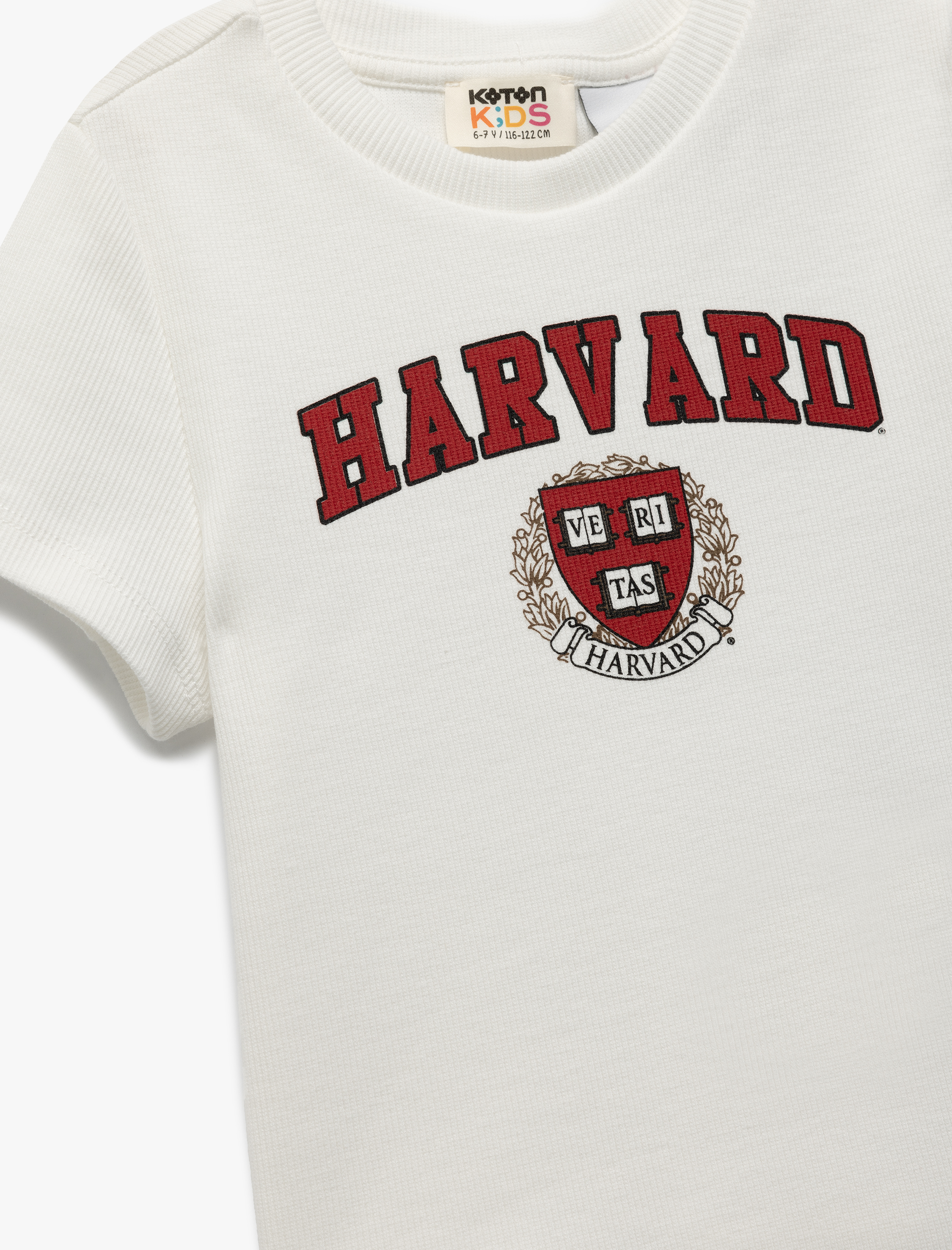  Kız Çocuk Lisanslı Harvard Baskılı Bisiklet Yaka Kısa Kollu Pamuklu Crop Tişört