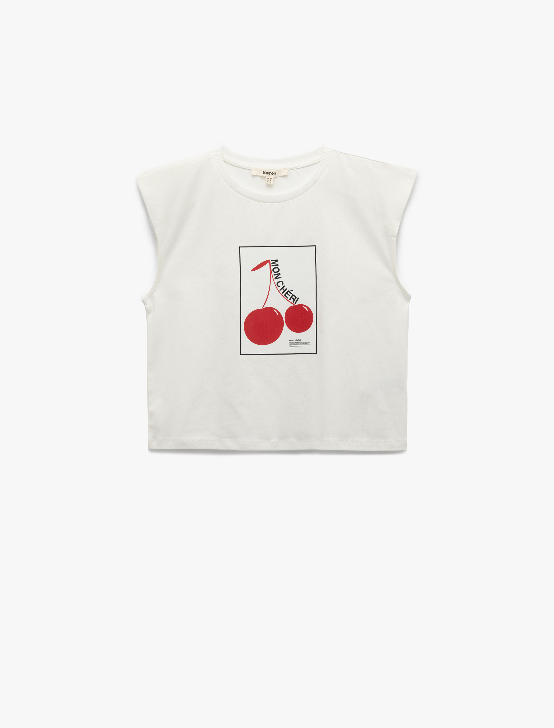   Pamuklu Kiraz Baskılı Bisiklet Yaka Kolsuz Crop Tişört