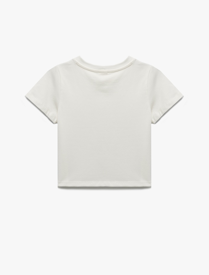 Kız Çocuk Lisanslı Sünger Bob Baskılı Kısa Kollu Bisiklet Yaka Pamuklu Crop Tişört