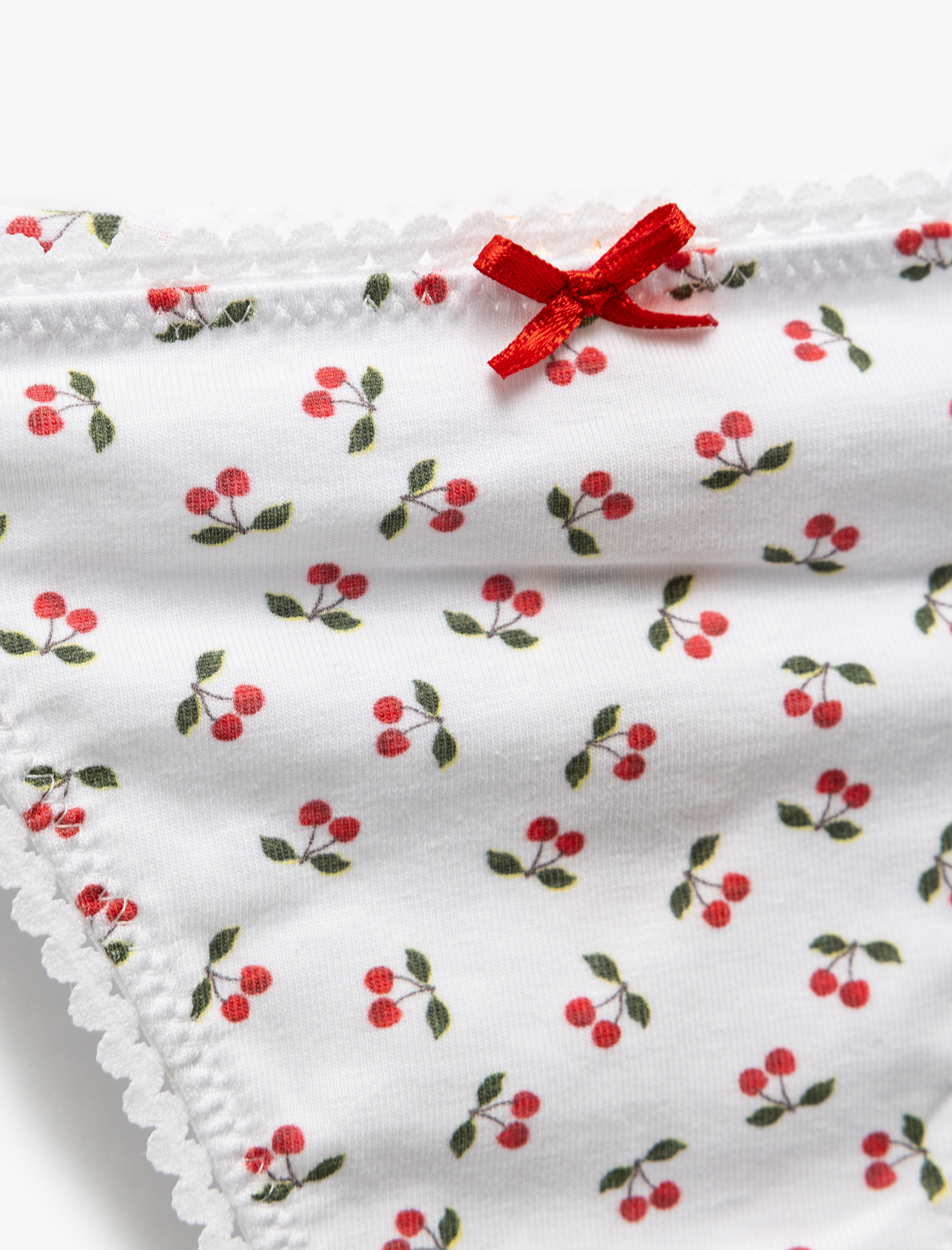   Pamuklu Fiyonk Detaylı Kiraz Baskılı String Külot