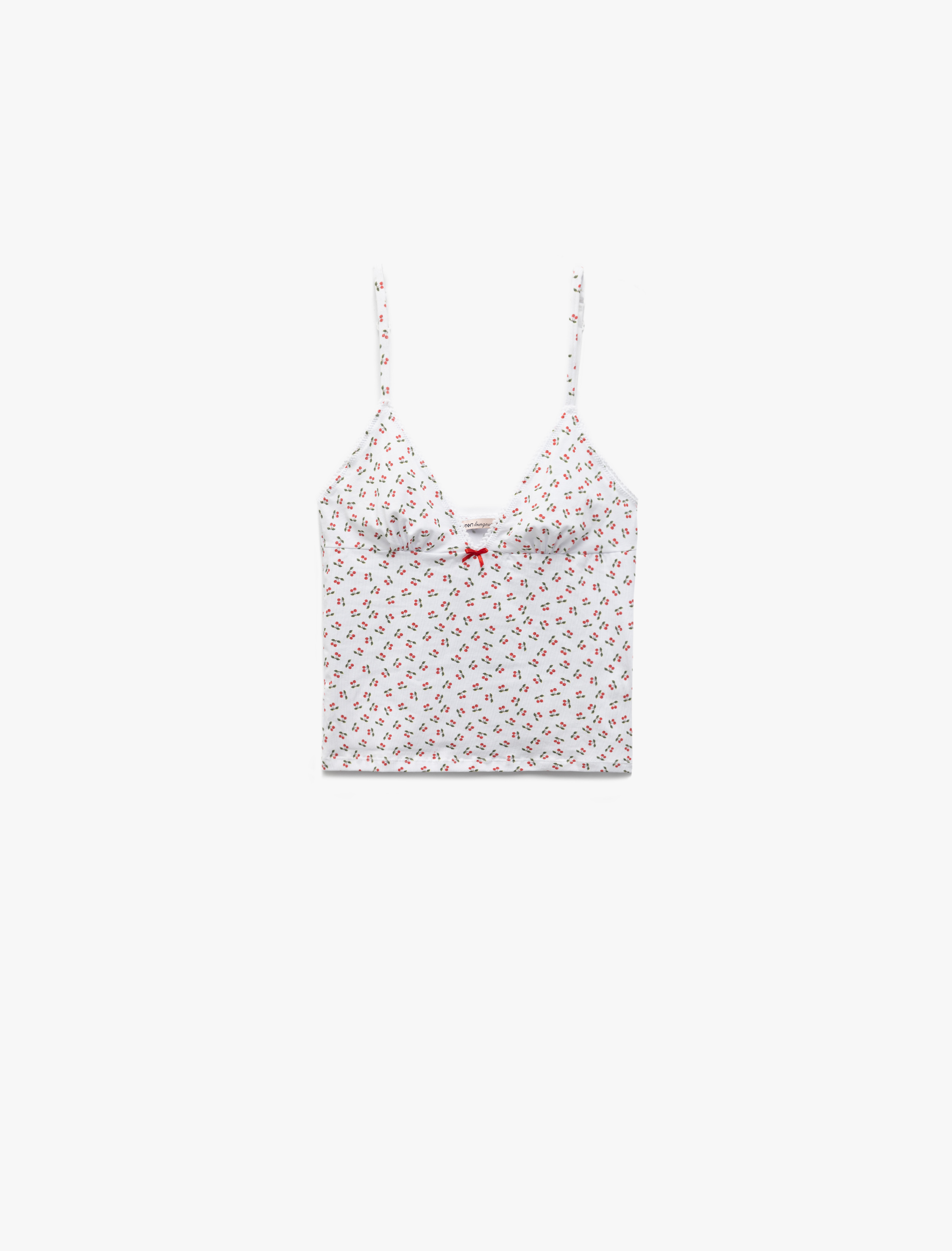 Koton Kadın Pamuklu İnce Askılı Kiraz Baskılı Pijama Üstü -1