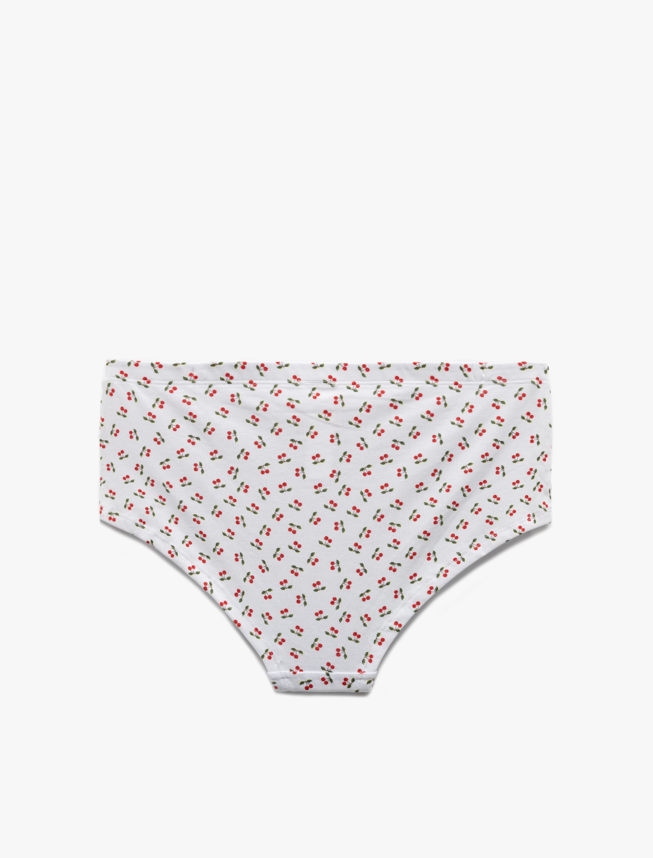 Pamuklu Fiyonklu Ekstra Yüksek Bel Kiraz Baskılı Hipster Külot