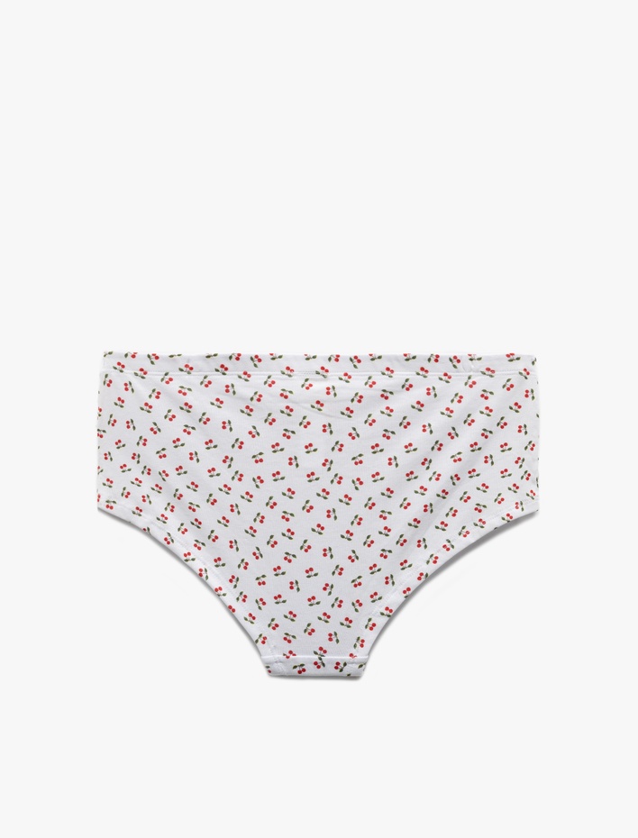  Pamuklu Fiyonklu Ekstra Yüksek Bel Kiraz Baskılı Hipster Külot