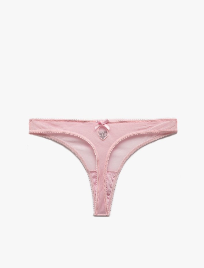  Taş Detaylı Kalpli Tül String Külot