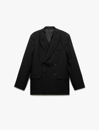 Kırlangıç Yaka Kapaklı Cepli Düğmeli Uzun Kollu Blazer Ceket