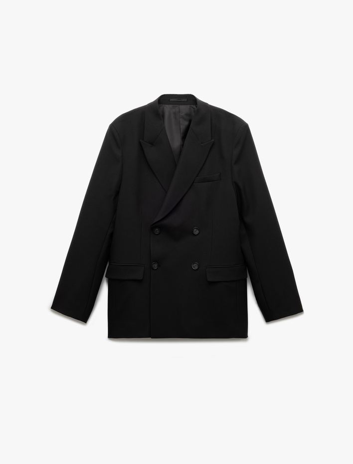  Kırlangıç Yaka Kapaklı Cepli Düğmeli Uzun Kollu Blazer Ceket